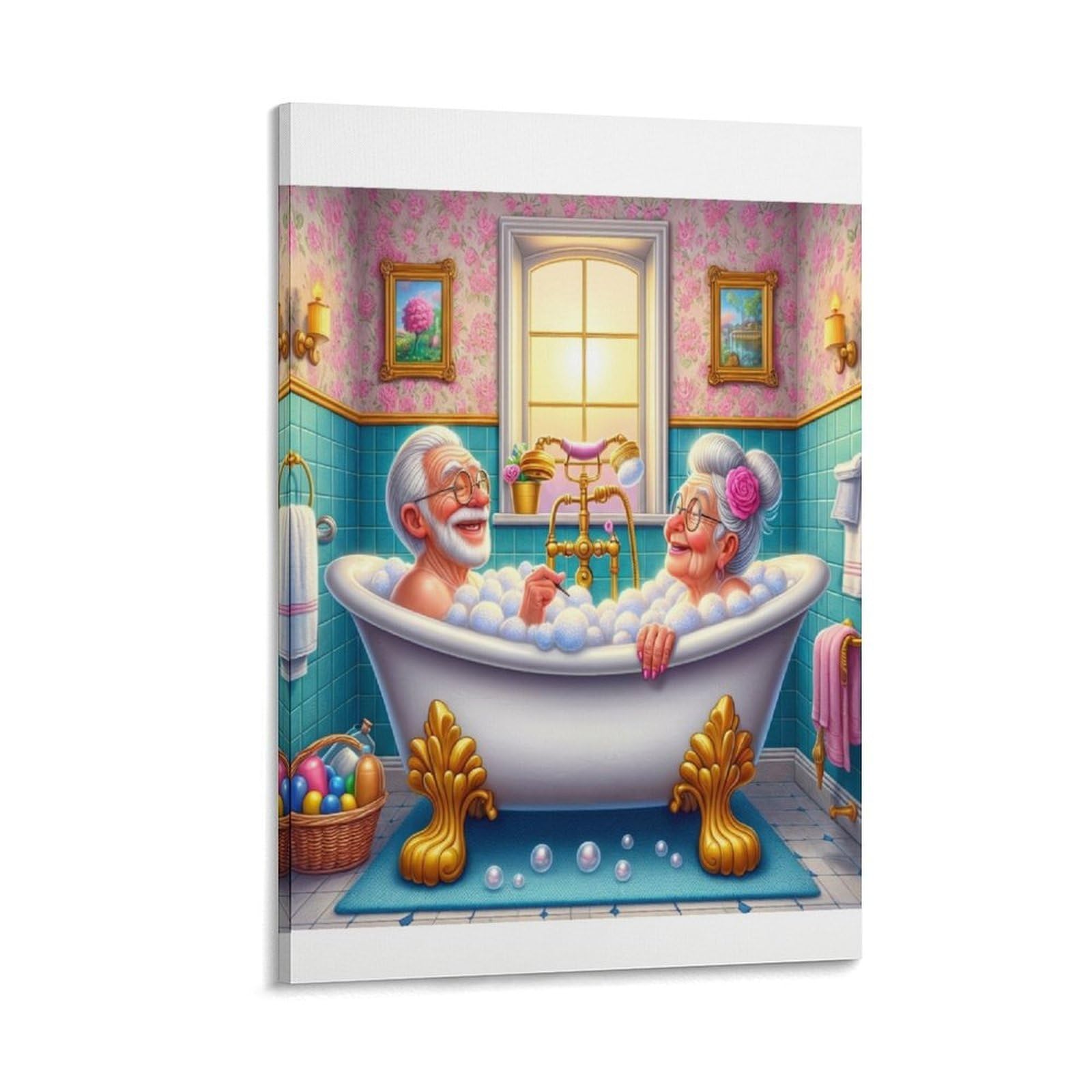 DHBANEIOK Elderly Couple Bathing Poster Artwork Giclee Canvas Prints Modern Wall Art Picture Wall Hanging for Home Decorations 08x12inch(20x30cm)