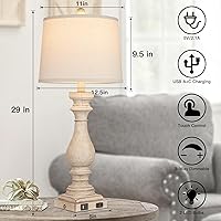 Vista 4 de Juego de 2 lámparas de mesa de 29 pulgadas de alto para sala de estar, lámparas de noche de granja con puertos USB C+A y salida de CA, lámpara