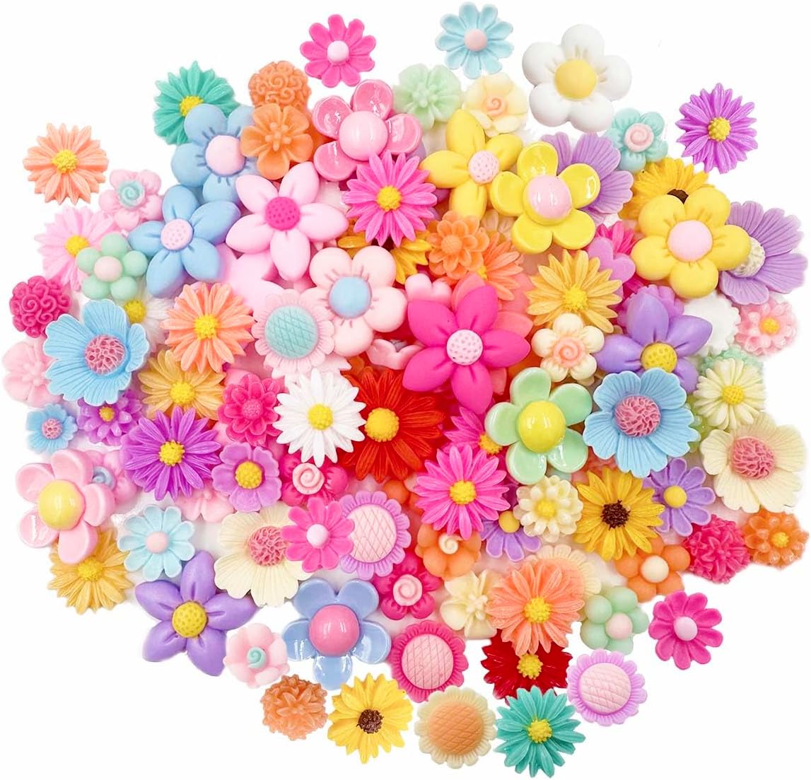 LOPURO Flatback Resin Flower Charms 100PCS Mini Resin Flatback Daisy Flower Beads Charms Cabochons Embellishment for Craft Making Scrapbooking Accessories DIY Hair Clip Decor