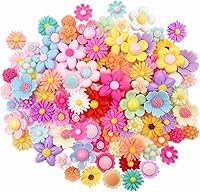 Vista 8 de LOPURO Dijes de resina de flores, 100 piezas de resina con parte trasera plana, cuentas de margaritas para manualidades, joyería, tarjetas