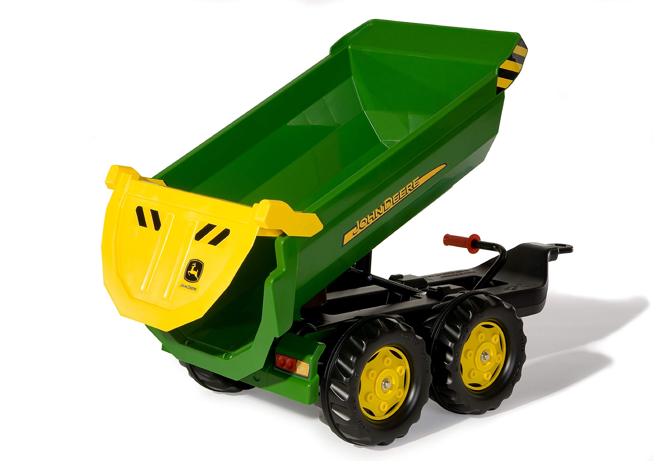 ROLLY TOYS - 12 216 5 - Remorque - Basculante Rollyhalfpipe John Deere - Double Essieux Vert & Adaptateur de remorque Compatible avec Les tracteurs Peg Perego, Rolly