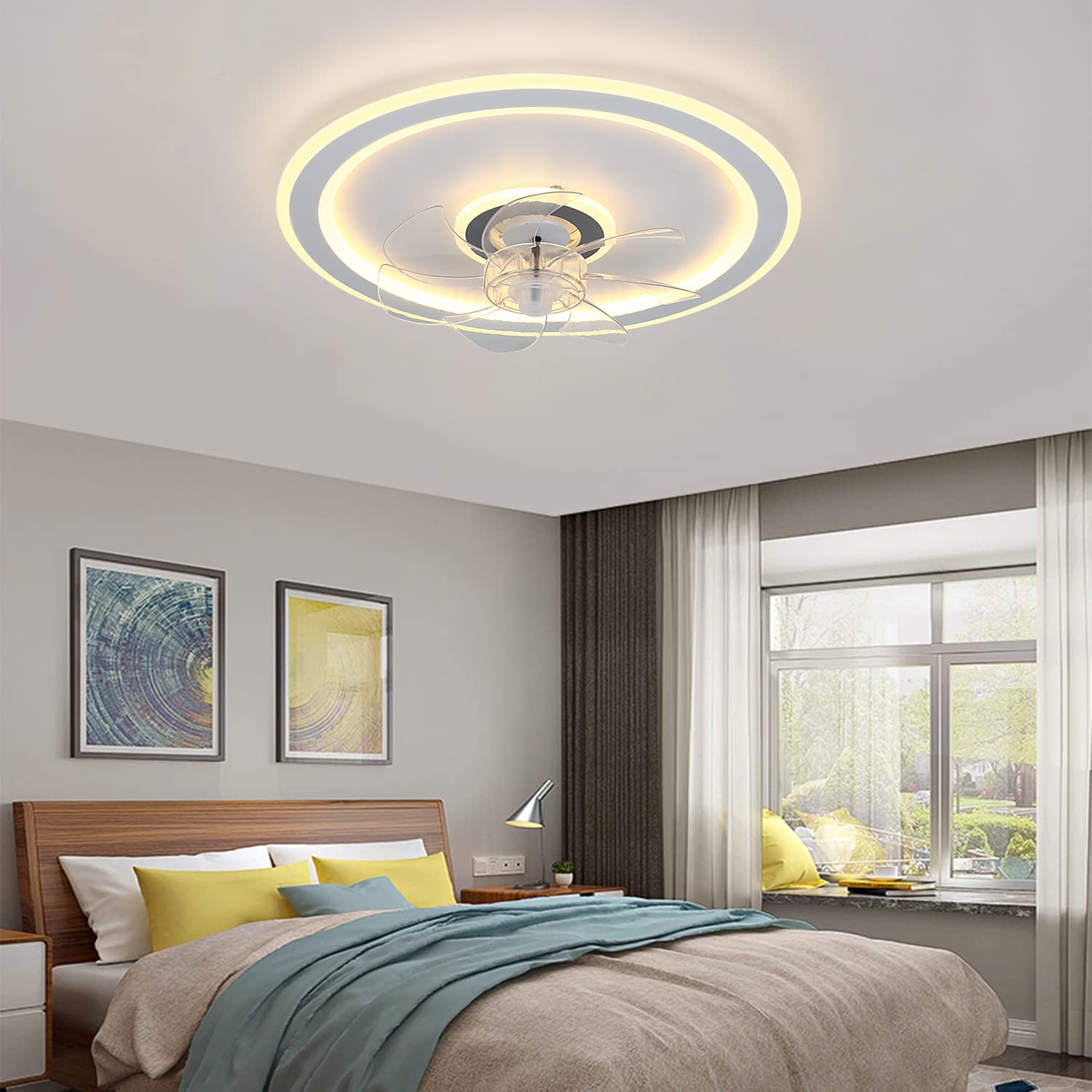 JDONG Deckenventilator mit Beleuchtung und Fernbedienung 54W LED Leise Deckenleuchte Ventilator Mit Dimmbar Timer Einstellbare Windgeschwindigkeit für Wohnzimmer Esszimmer Schlafzimmer 47CM…