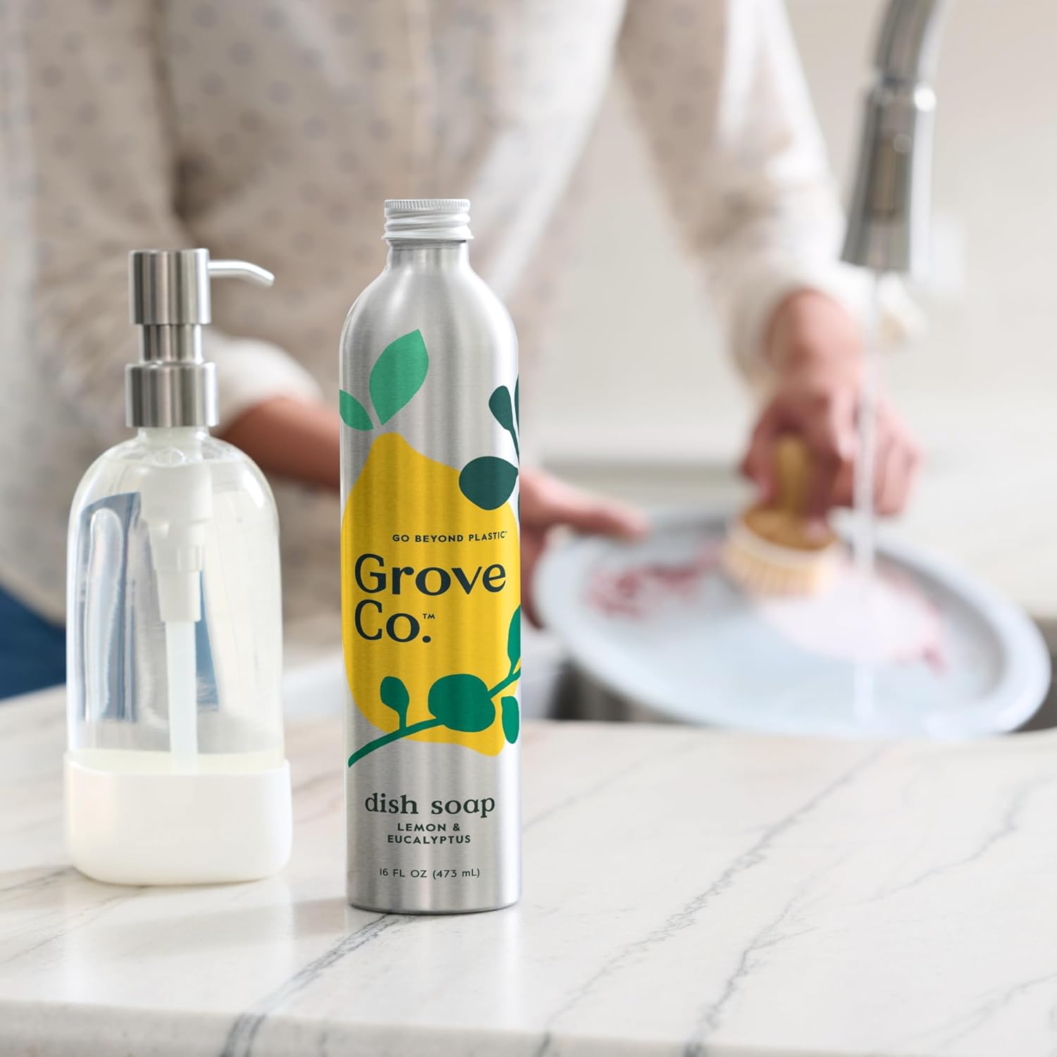 Grove Co. Ultimate Dish Soap Refills (3x16 Fl Oz) Removes 48-hr Stuck-on Food and Grease,Plastic Free Cleaning Products,100% Natural Lemon&Eucalyptus Fragrance,Pack of 1,16.0 Fl Oz,16.0 fluid_ounces