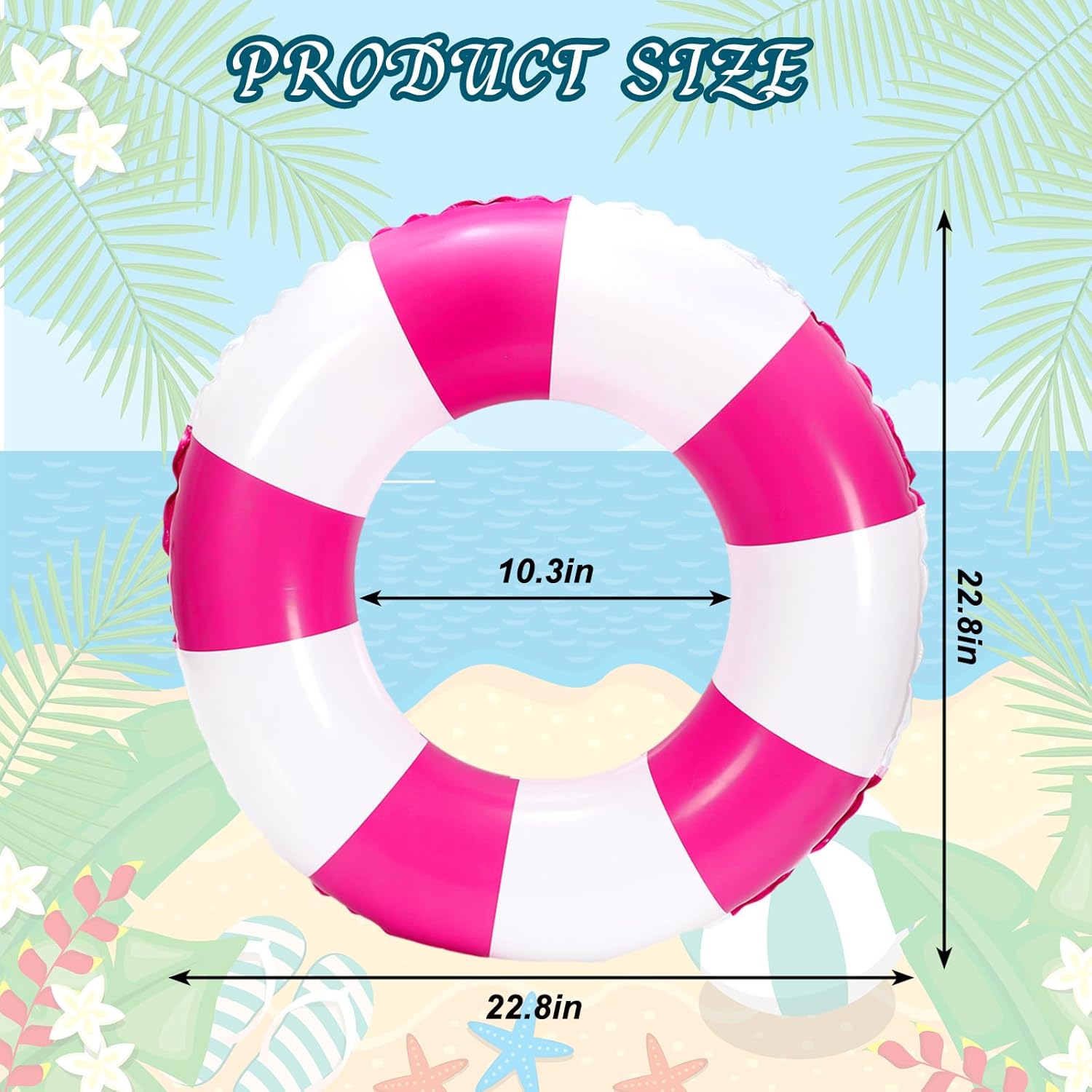 Whaline 4Pcs Inflatable Swimming Float Toy Striped Swim Ring Fun Print Pool Lounger Tube for Summer Swimming Beach Party