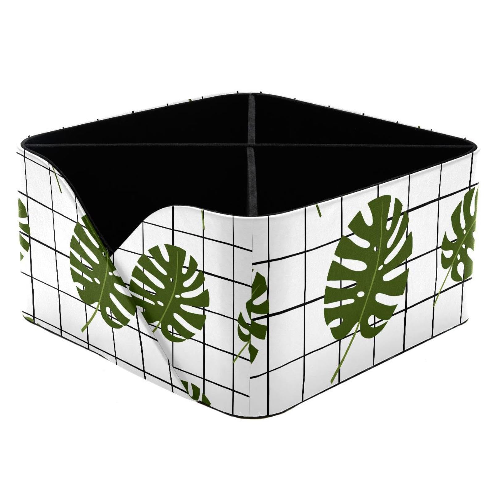 KengjuTesu Tropical Palm Leaves Desktop Organizer Pen Holder, Rectangular Pencil Cup for Office, Study and Makeup Stations