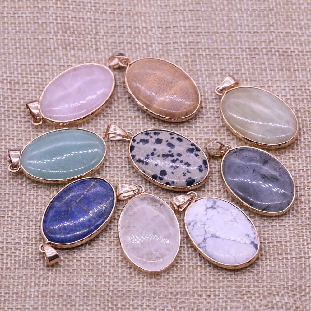 6pcs Natural Stone Pendant, Crystal Gemstone Pendant, Oval Shape Random Color Healing Pointed Quartz Pendants Charms for DIY Necklace Bracelets Earring Jewelry Making