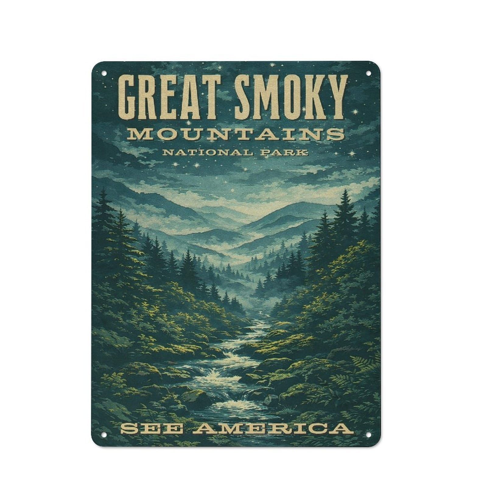 Junmoney Style-2 Creative Great Smoky Mountains National Park (2) Tin Sign 40X30cm, Study Room Decor For Workspace, Cafe, Shop Or Desk Area
