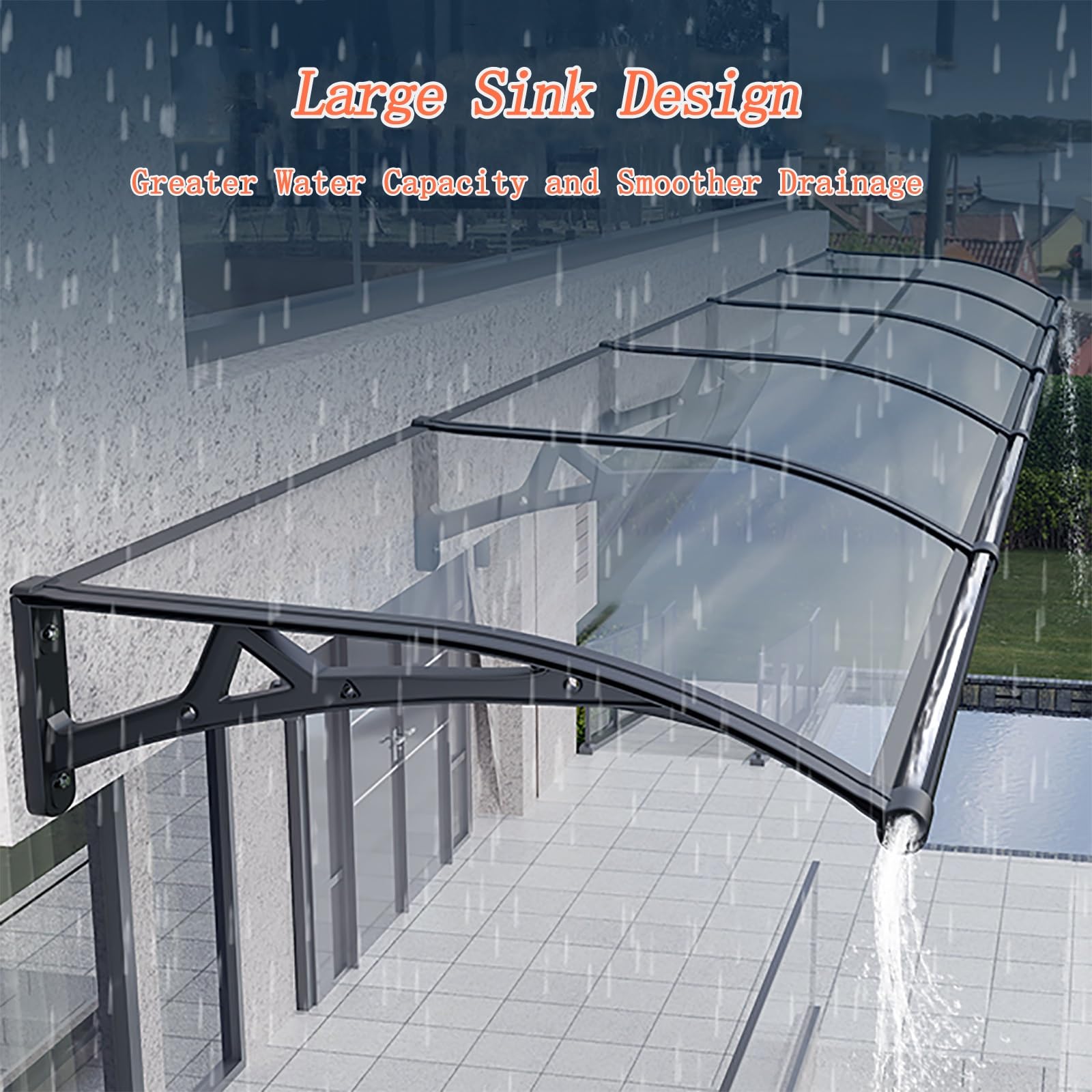 Zadaszenia drzwiowe ze zlewem, zadaszenia na okna zewnętrzne, osłona poliwęglanowa, kolumny gankowe, wspornik ze stopu aluminium (Brown, 80x240 cm/31,5x94,4 cala)