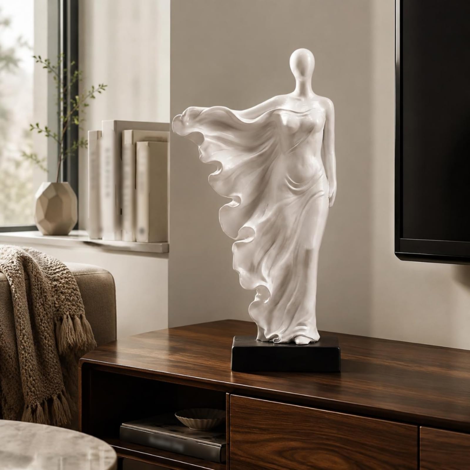 Gralara Scultura Scultura Donna Figurina Decorazione Statua da Tavolo in Resina con Silhouette Minimale E Tocco Contemporaneo Adatta per Soggiorno Mensole Consolle Studio, Beige