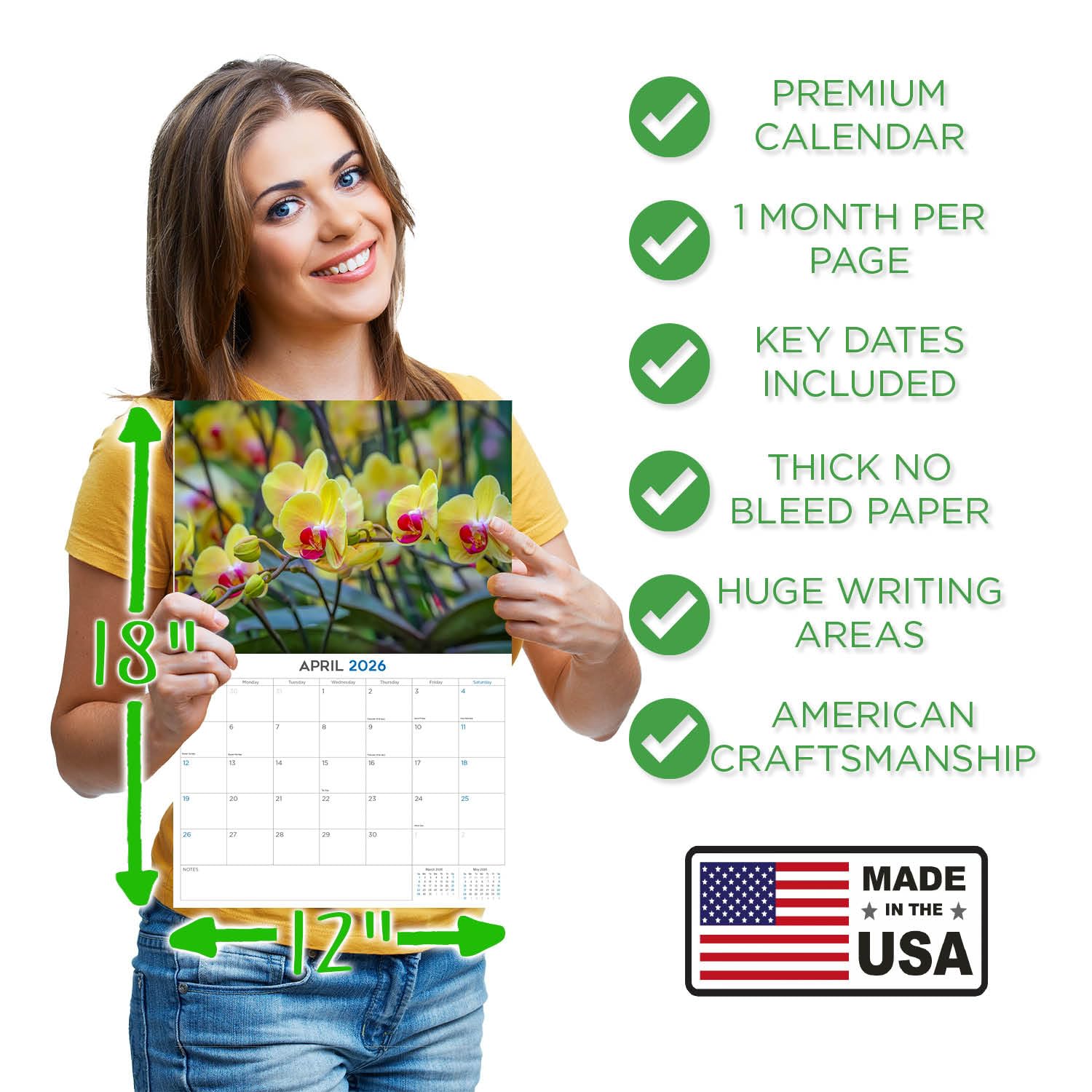 Calendario de orquídeas 2024 2025 – Calendario mensual de pared – 12 x 18 pulgadas abierto – Papel grueso que no se corre – Regalo – Planificador académico para profesores, calendario de organización