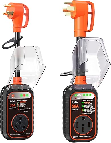 EyGde Protector contra sobretensiones RV de 30 amperios y 50 amperios - Certificado UL - Analizador de circuitos RV mejorados con cubierta