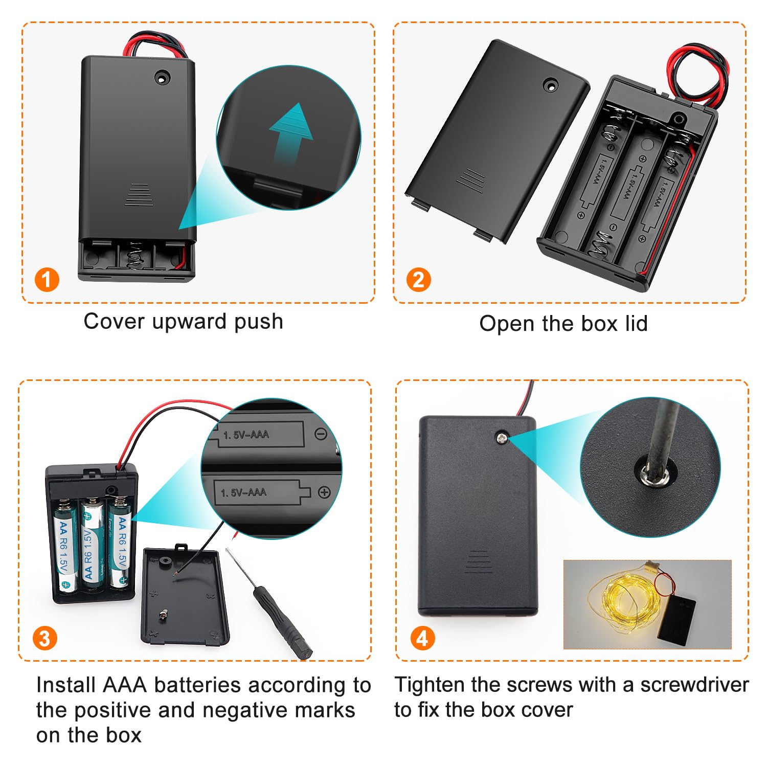 WYCONGCONG 10 PCS 2x 1.5V AA Battery Holder Case Storage Box W/Wire