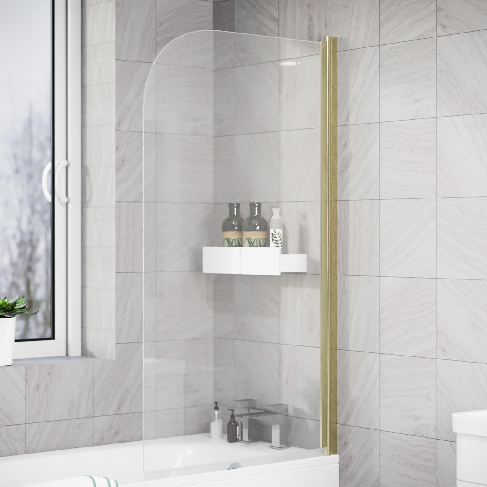 Nes Home Brushed Brass 800Mm Frameless Curved Pivot Bath Shower Screen Door 1253162755151
