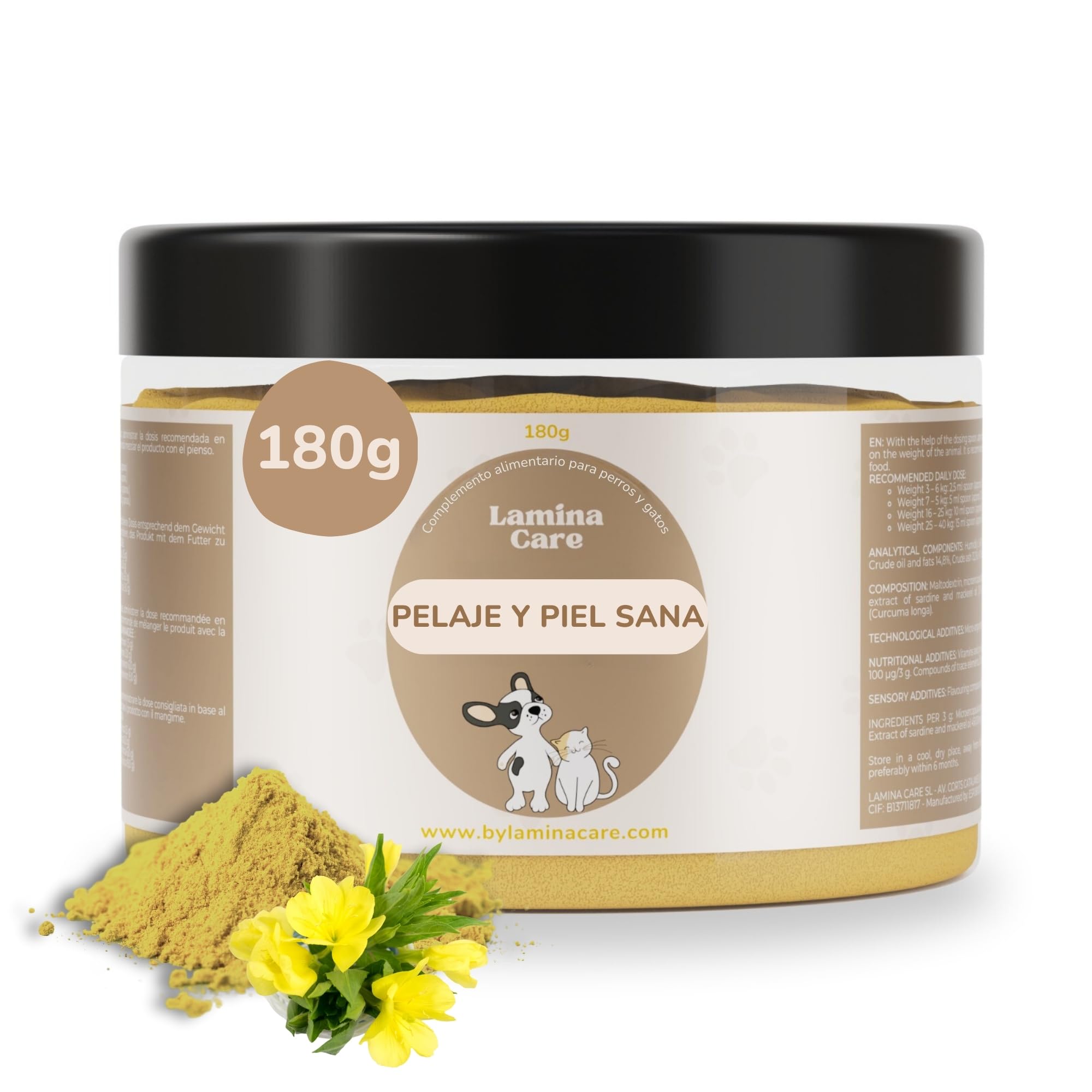 lamina care - Suplemento para Aliviar Picor Perros y Gatos con Omega 3 y Levadura de Cerveza en Polvo, Antialérgico para Perros 100% Natural, Vitaminas para Perros para Pelaje Brillante y Piel Sana