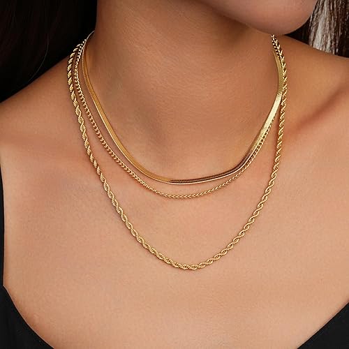 Miniatura 3 de Jewlpire Collares de oro en capas para mujer, delicado collar de oro para mujer, collares de cadena de oro chapado en 14 quilates para mujer, collar