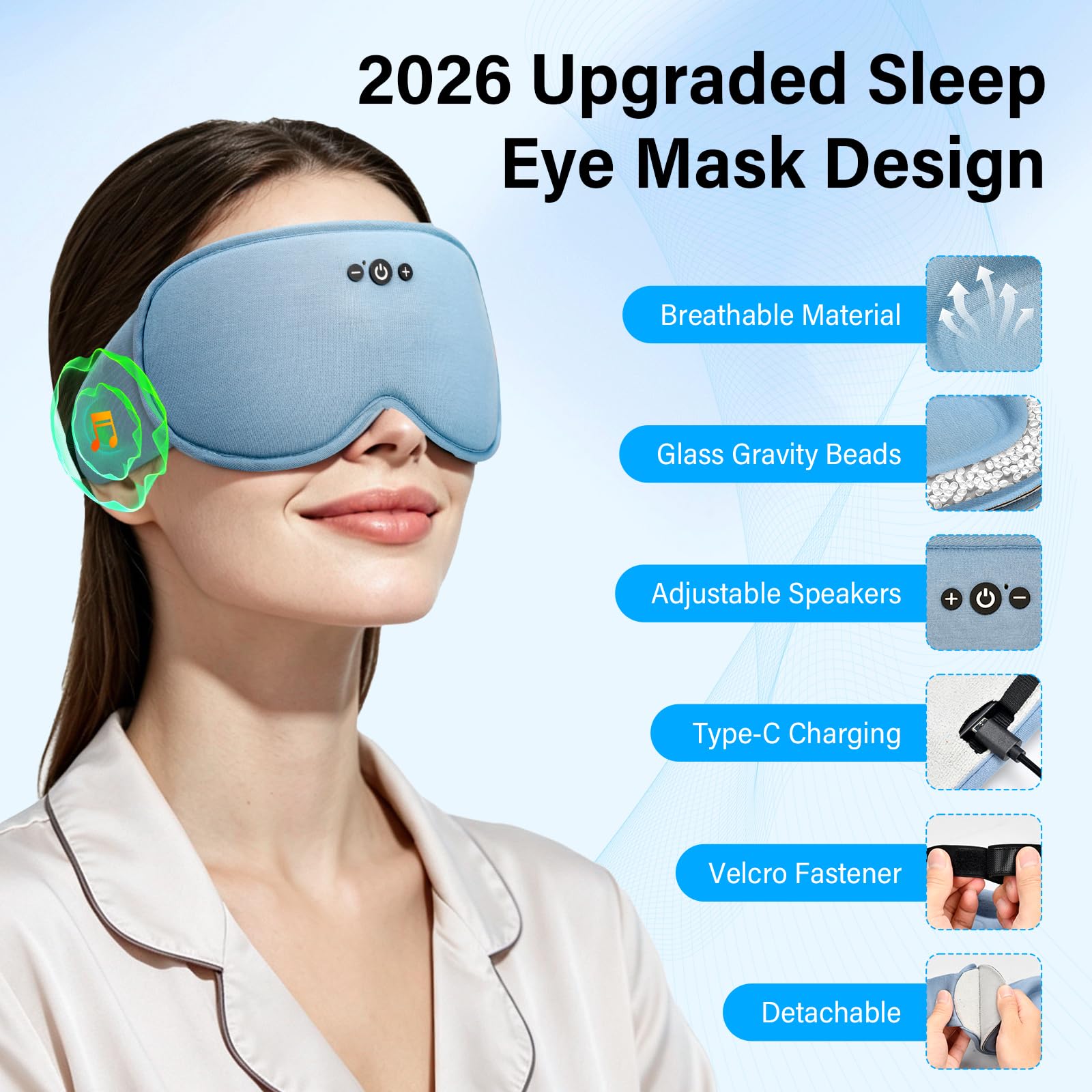 Maschera per dormire Bluetooth V5.4 3D senza fili 100% Blackout Cuffie anti rumore per dormire per uomo donna e per dormienti laterali/viaggi