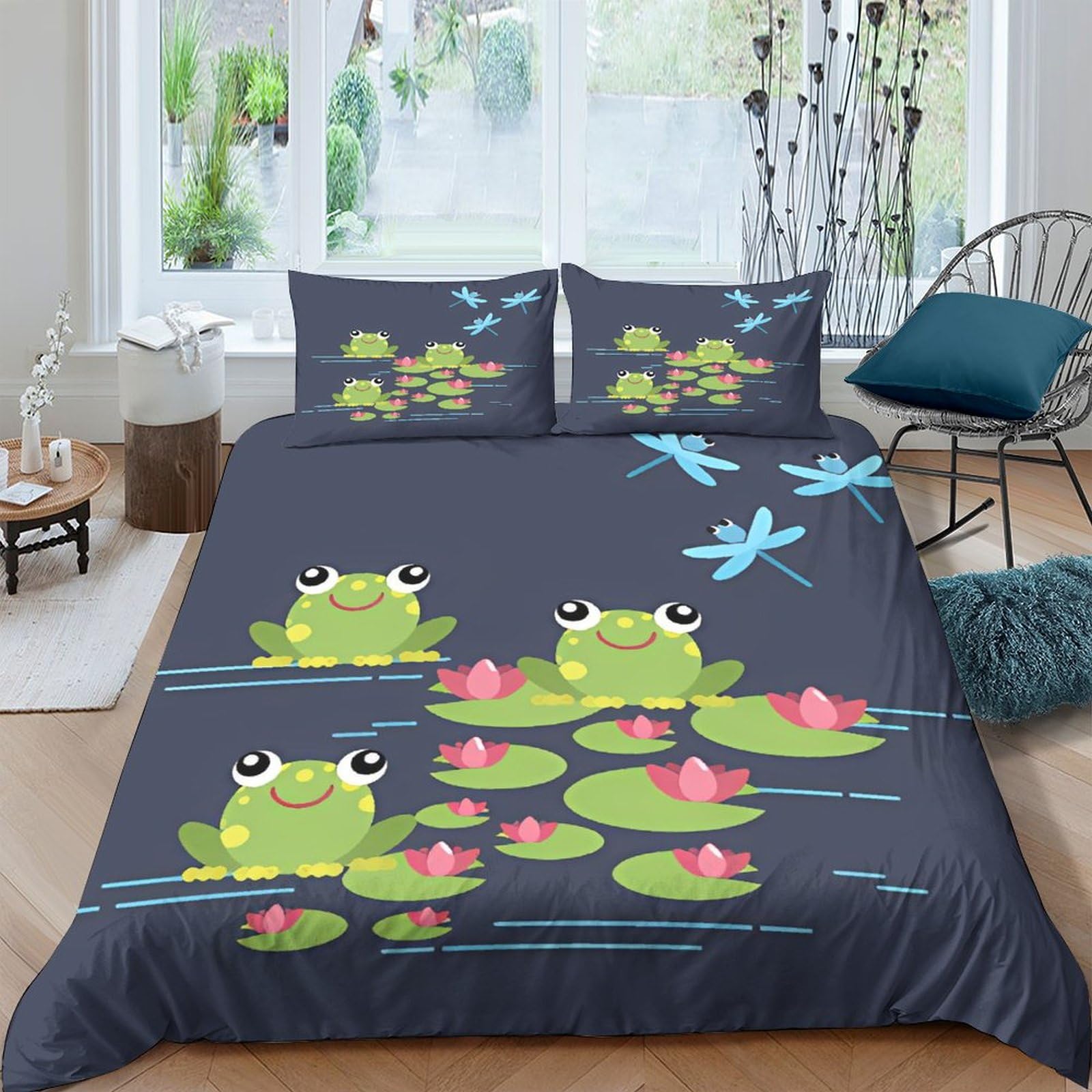 Parure de lit 3D libellule dessin animé pour chambre d'enfant et ado avec housse de couette 200x200