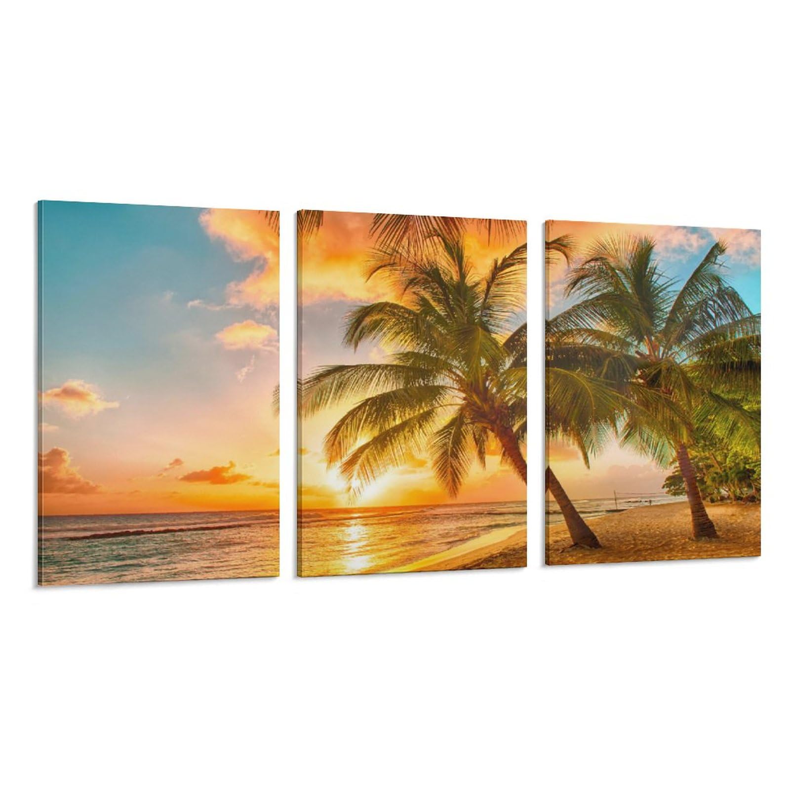 Amazon.co.jp: 絵画 落日の海辺インテリア 絵画 夕日に照らされたヤシ 