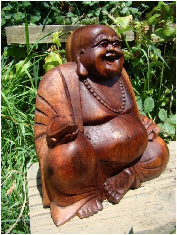 Bangkim Fairtrade Dark Wooden Happy Buddha Statue 15 Cm