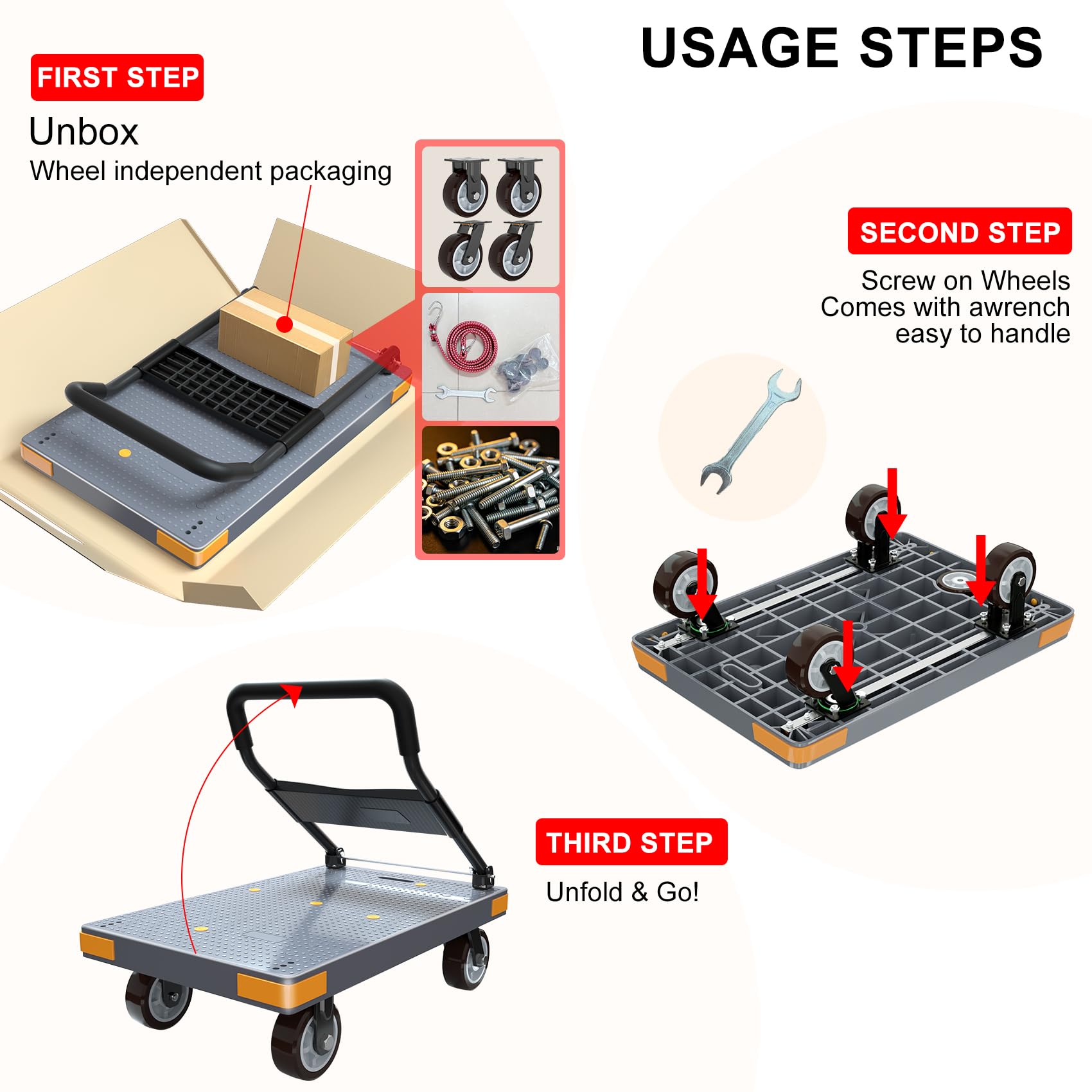 WUD Folding Push Cart - Heavy Duty Dolly -6