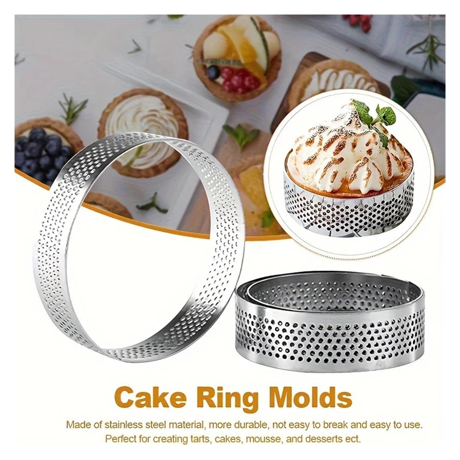 Anelli for crostata in acciaio inossidabile da 10 pezzi - Stampi for torte e mousse rotondi antiaderenti e perforati for prodotti da forno e pasticceria, stampi for torte
