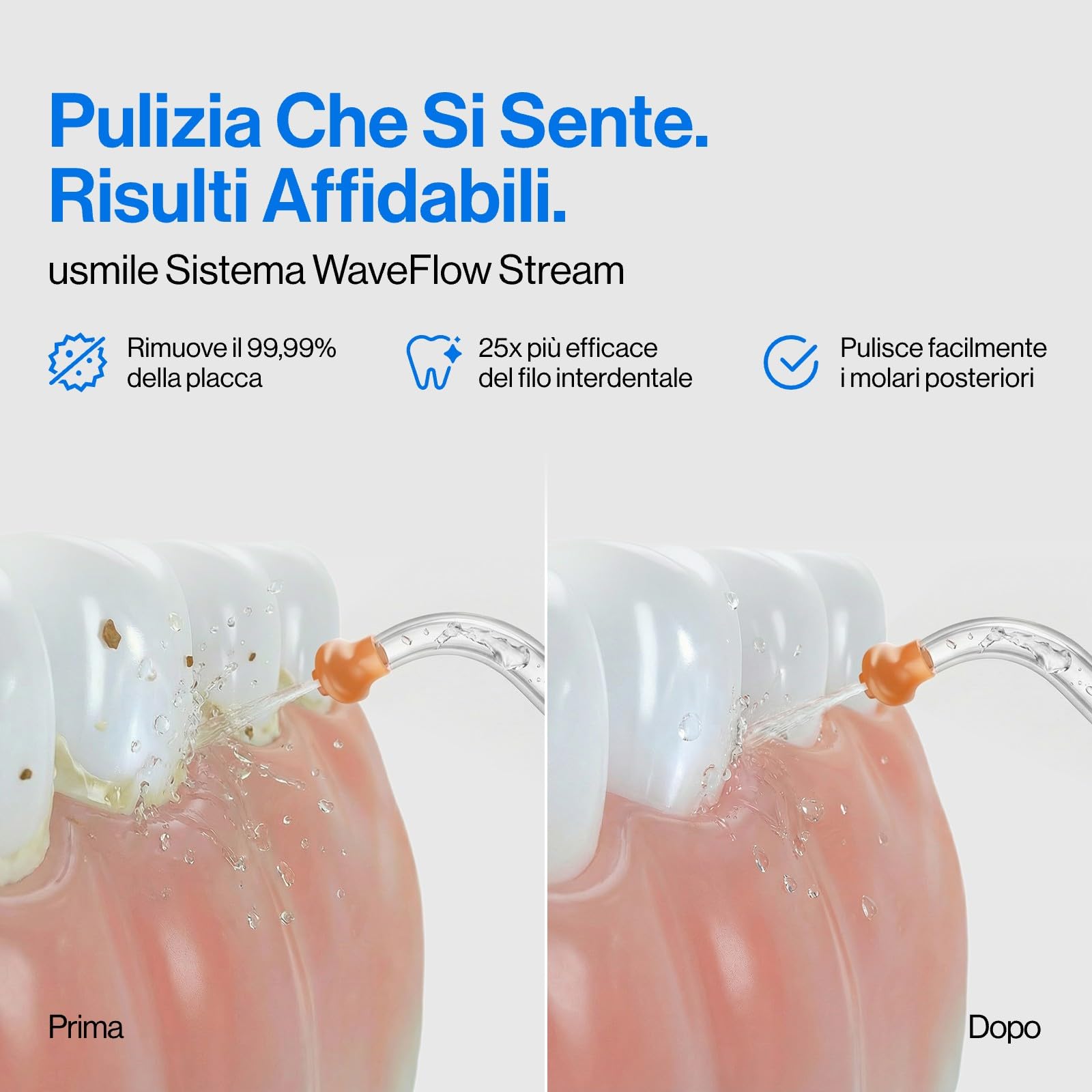 usmile C30 Idropulsore Senza Fili Irrigatore Orale Capacità 300ML | 5 livelli di pressione, Pulizia profonda, Ugelli forma di S per bretelle e gengive sensibili, USB-C IPX7 per Viaggi a Casa