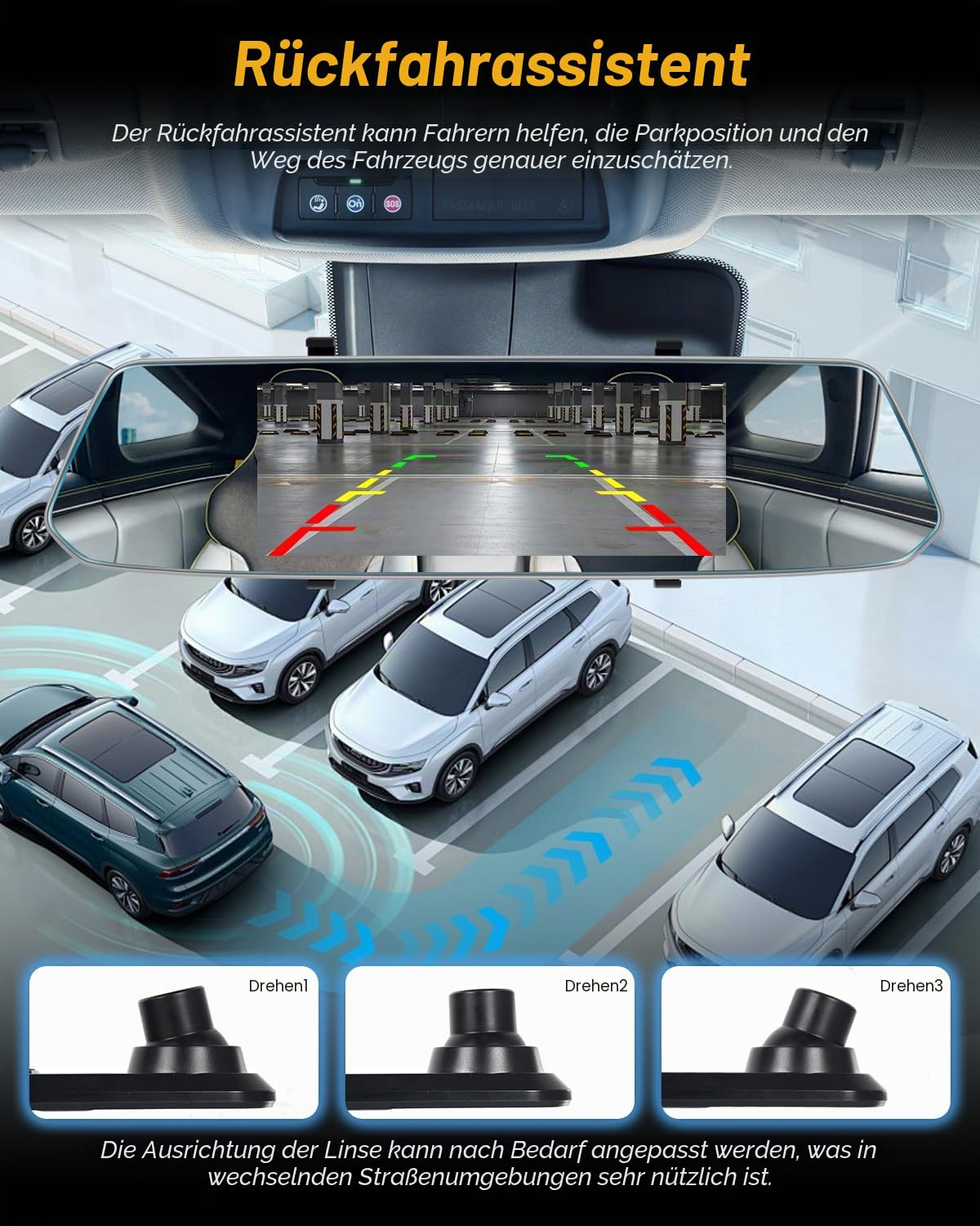 NHOPEEW 7 Zoll Spiegel Dash Cam mit Vorder- und Rückansicht Dual-Kameras - Schwerkraft-Sensor/Super Nachtsicht/Loop-Aufnahme/Bewegungserkennung/Parken Monitor + 64G SD-Karte