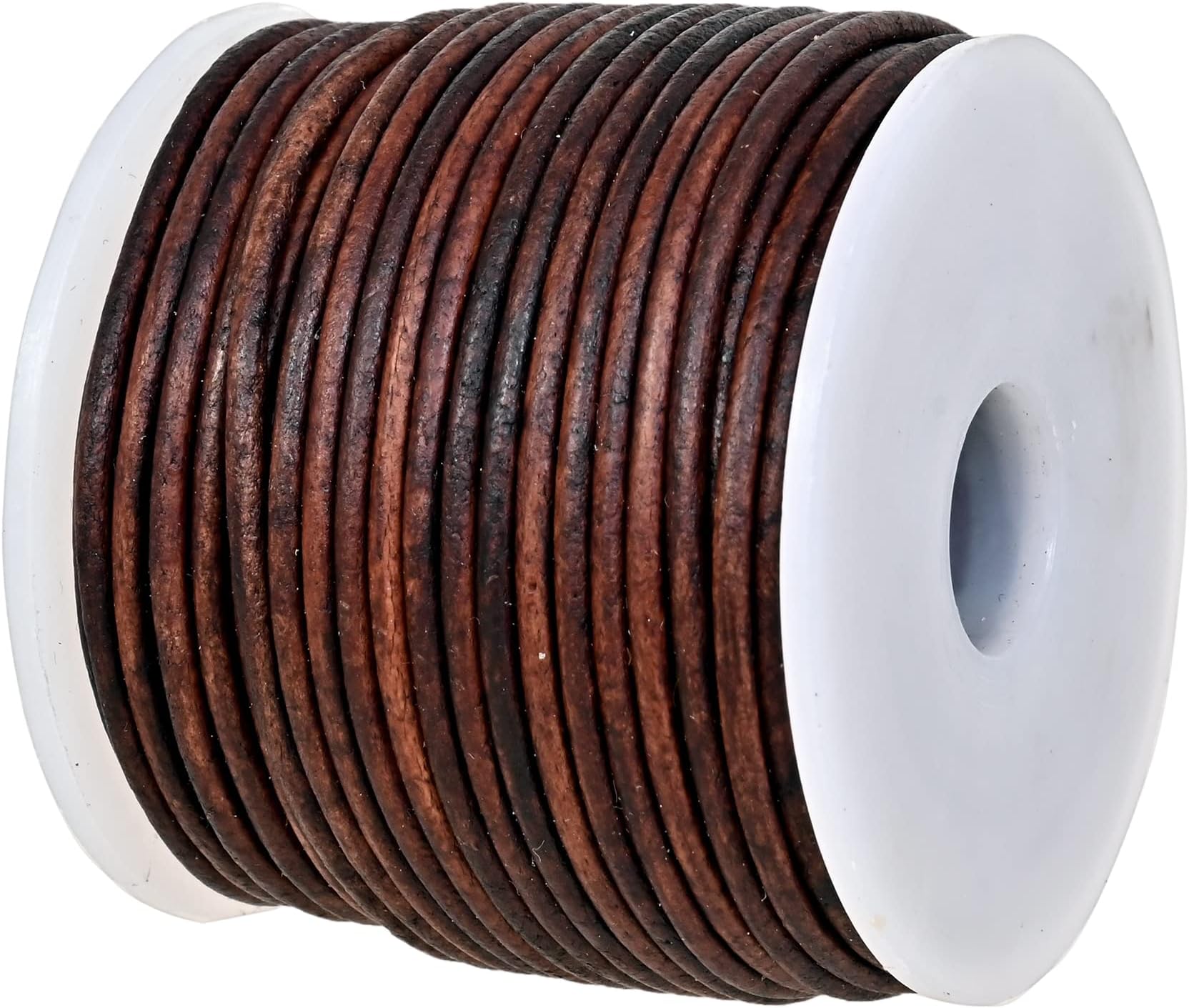 Real/Genuine Round Leather Cord for Jewelry Making, Leather String for Necklace, Bracelets, Braiding (1.5mm, Antique Brown Distressed)