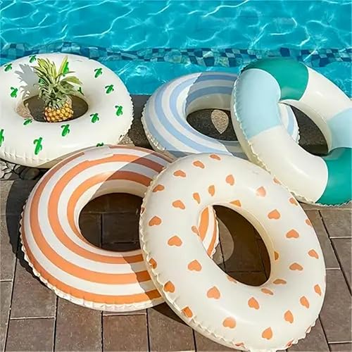 Miniatura 4 de Flotadores de piscina para niños de 5 a 10 años, tubos inflables con rayas simples, bonitos anillos de natación, flotadores, juguetes acuáticos para
