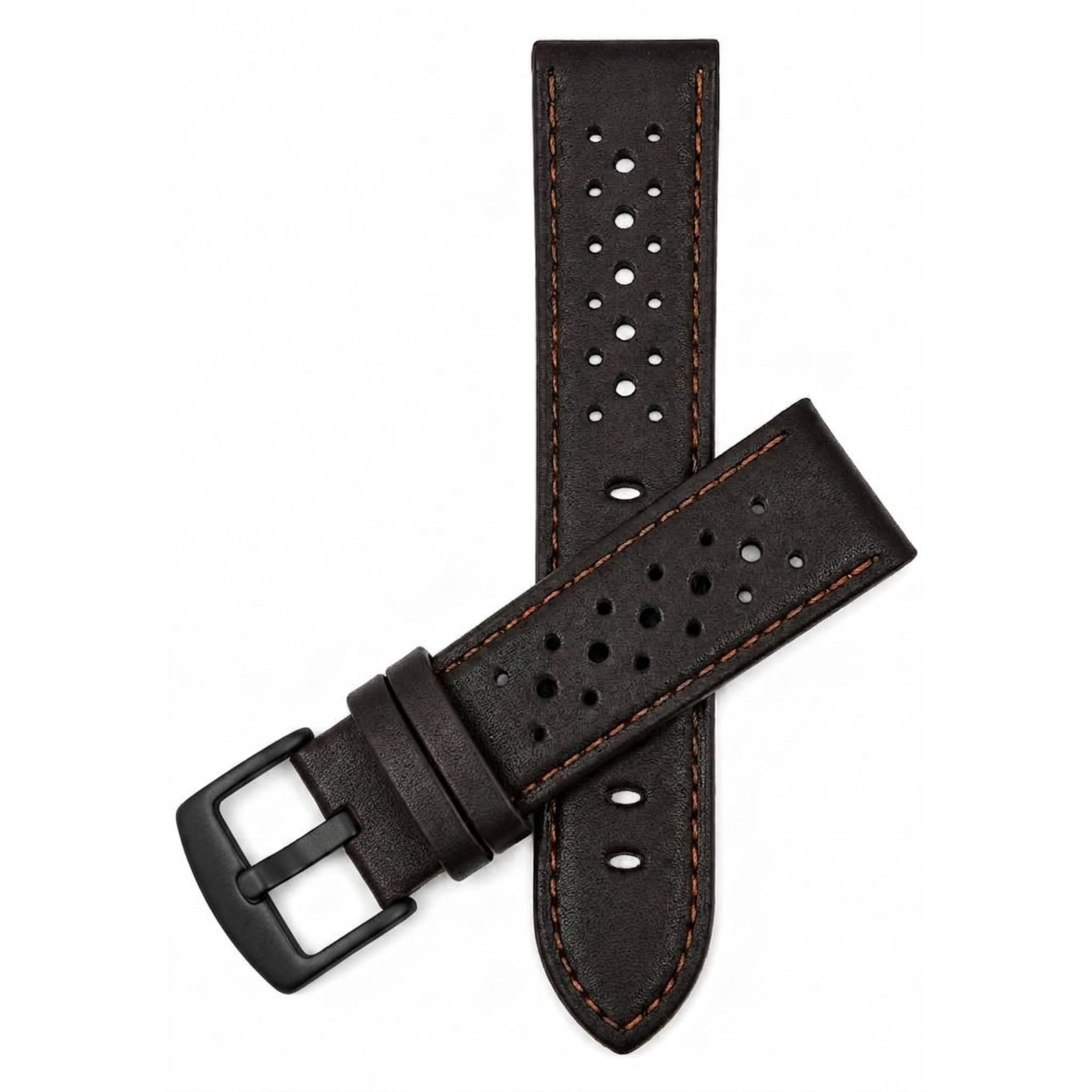 Mens Leather Rally Strap, Perforated Racing Watch Band, 18-24mm, Reg/XL