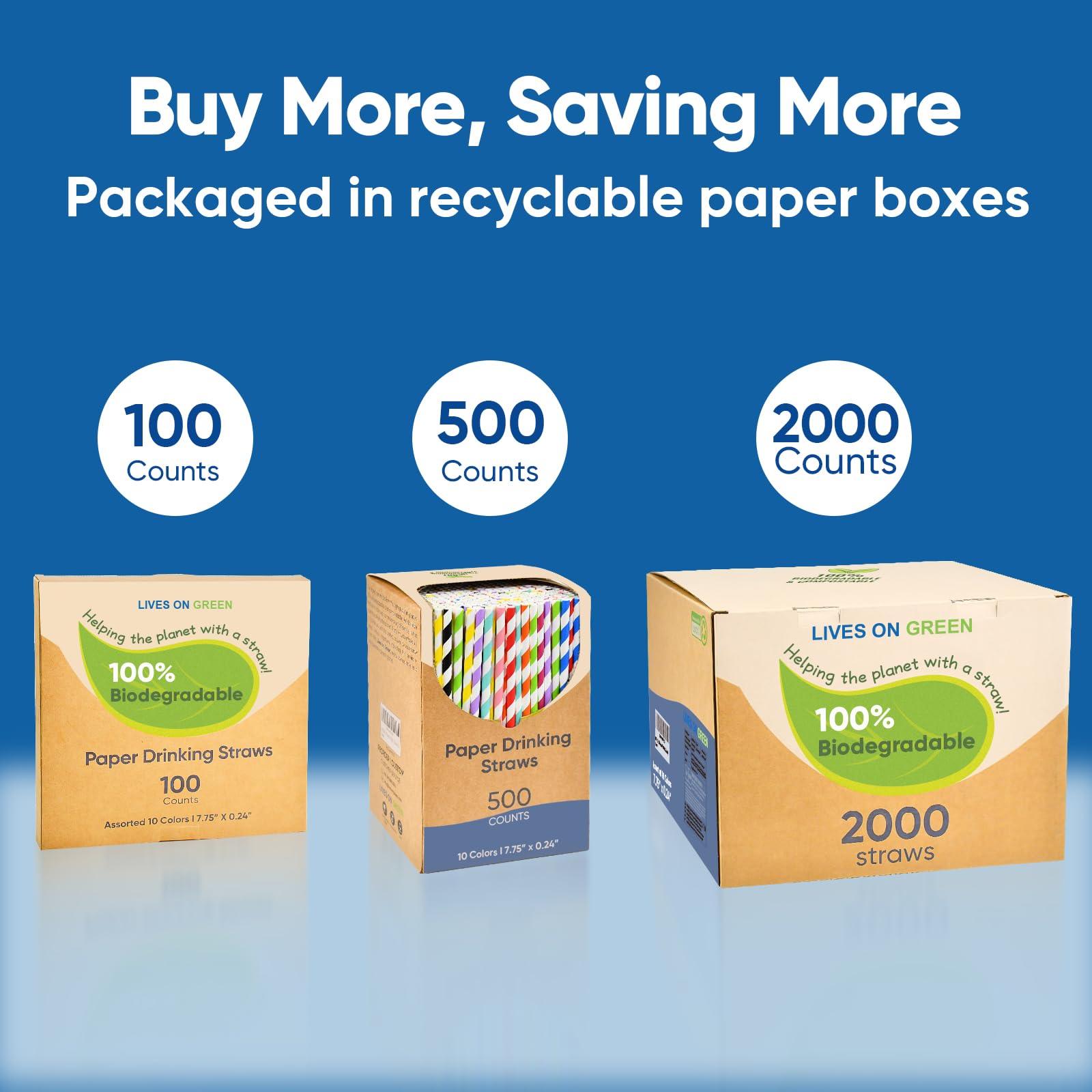 Pajitas de papel desechables de 7.75 pulgadas a granel, 2000 unidades, 10 colores surtidos, ecológicos y compostables, para cócteles, fiestas de vacaciones, restaurantes, suministros de