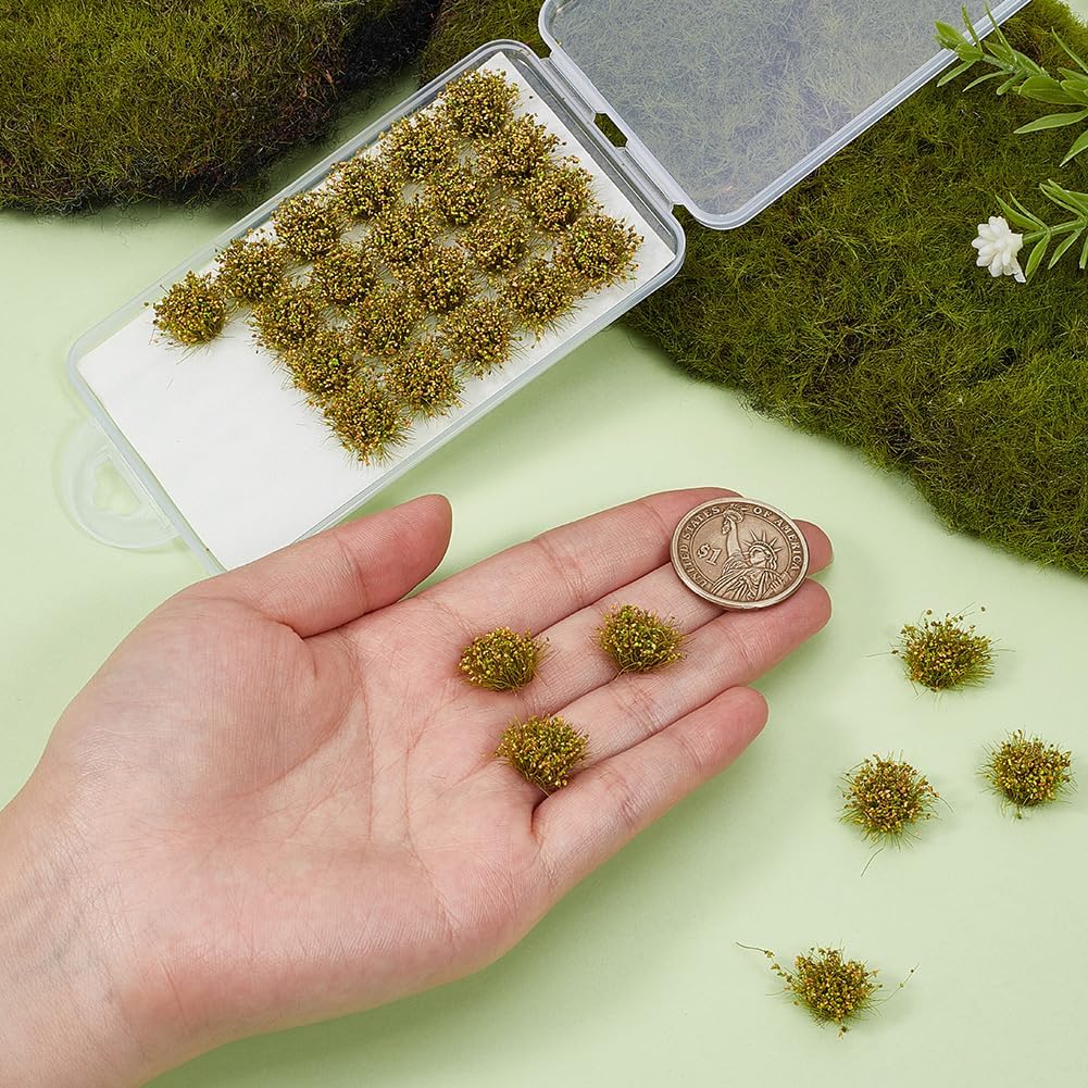 28Pcs Nylon Static Mini Grass Tuft Flower Cluster Vegetation Groups Artificial Lowland Shrubs Model Bushy Grass Tufts Miniature Scenery Basing Material for Terrain Table Landscape Supply