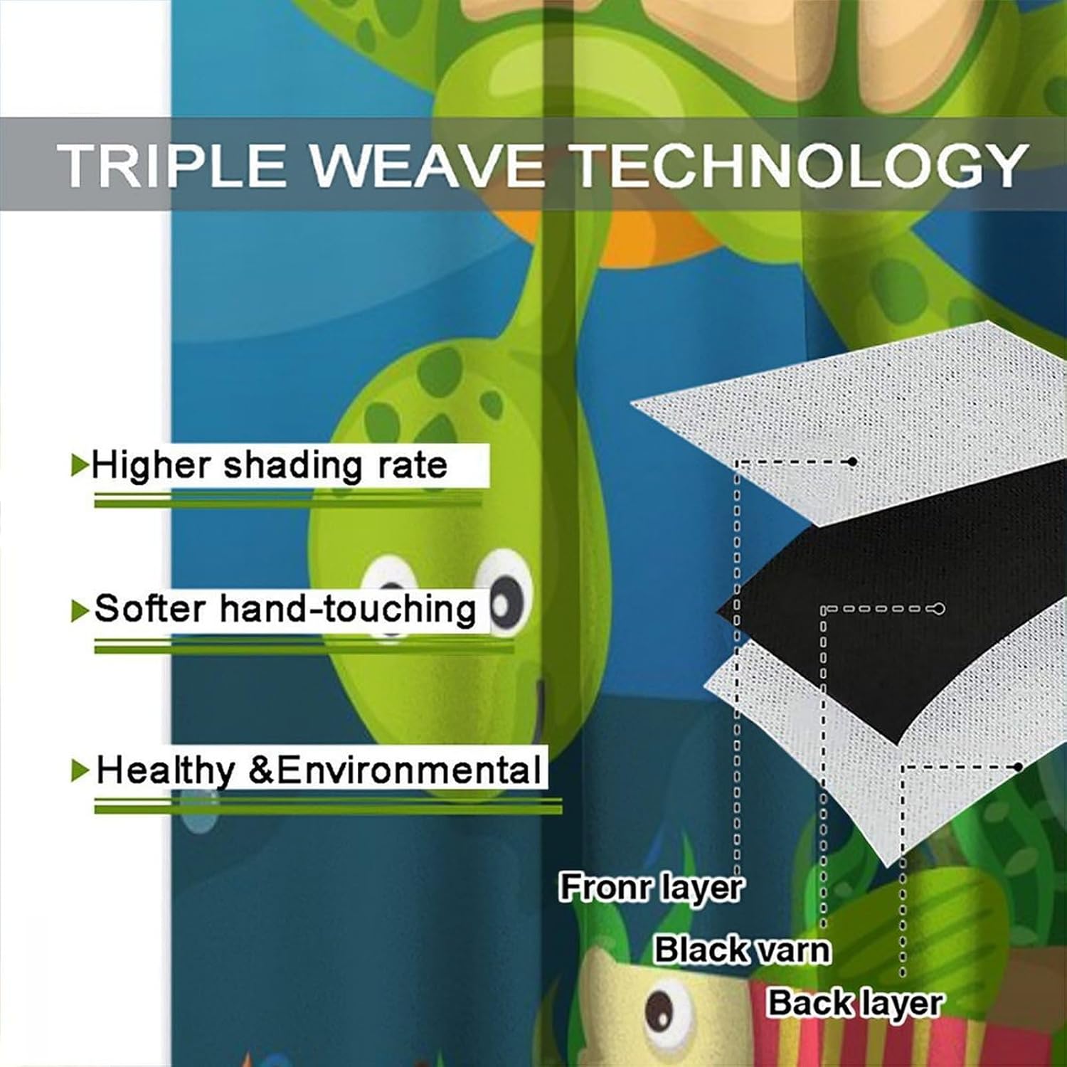 Cartoon Turtle Curtains for Boys Girls Bedroom Nursery Decor Cartoon Tropical Fish Underwater Coral Animals Art Printed Blackout Window Drapes Fabric Set 2 Panel 42x45 Inch 80% Shading Rate