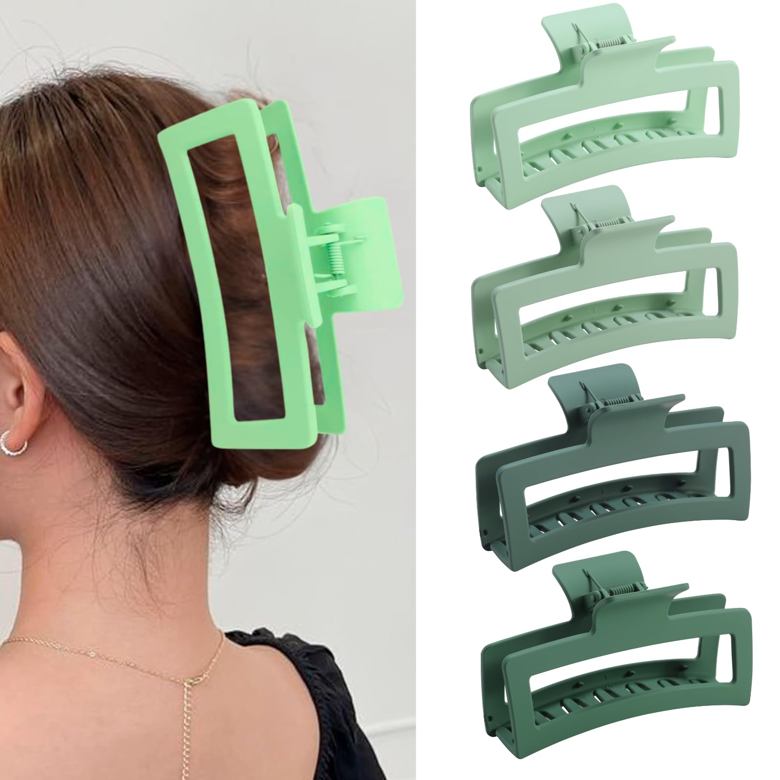 5 Inche Gradient Green Extra Large Claw Clips for Thick and Long Hair, 4 Pack Xl Jumbo Oversized Matte Non-slip Rectangle Hair Clips for Women, Big