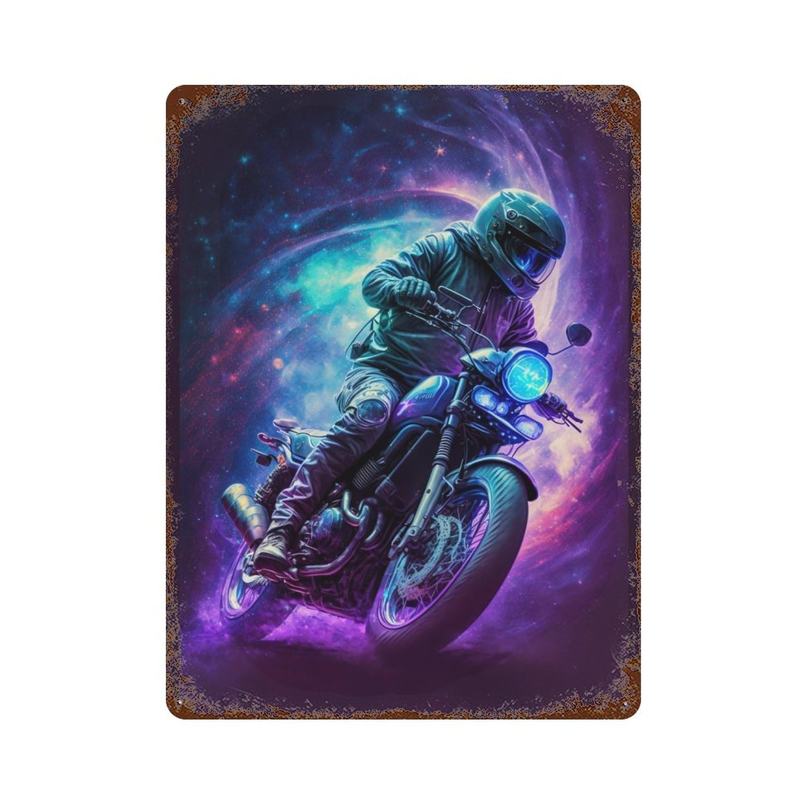 Galactic Motorcycle Ride -9 15.7"x11.8" Weathered Tin Sign, Shabby Chic Decor for Cafe, Home Bar And Lounge Decor