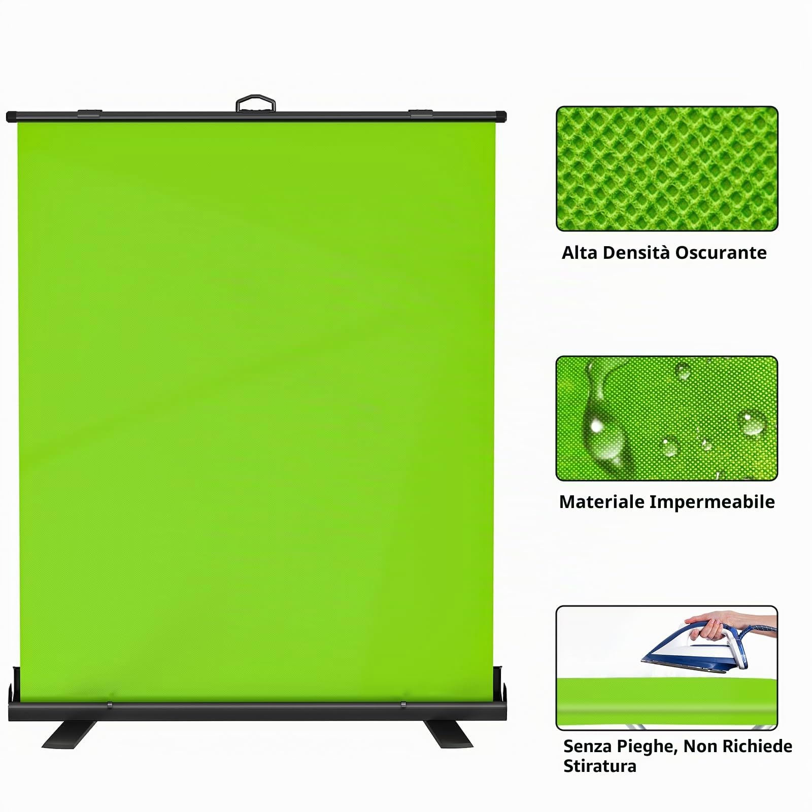 WASJOYE Schermo verde per sfondo fotografico Video Studio portatile Pull Up sfondo resistente alle rughe per TikTok VTuber