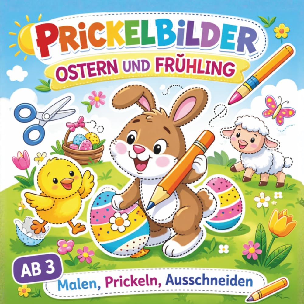 Prickelbilder Ostern und Frühling: Kreativer Bastelspaß ab 3 Jahren – Prickelbilder zum Ausmalen & Ausschneiden | Fördert Feinmotorik & Konzentration