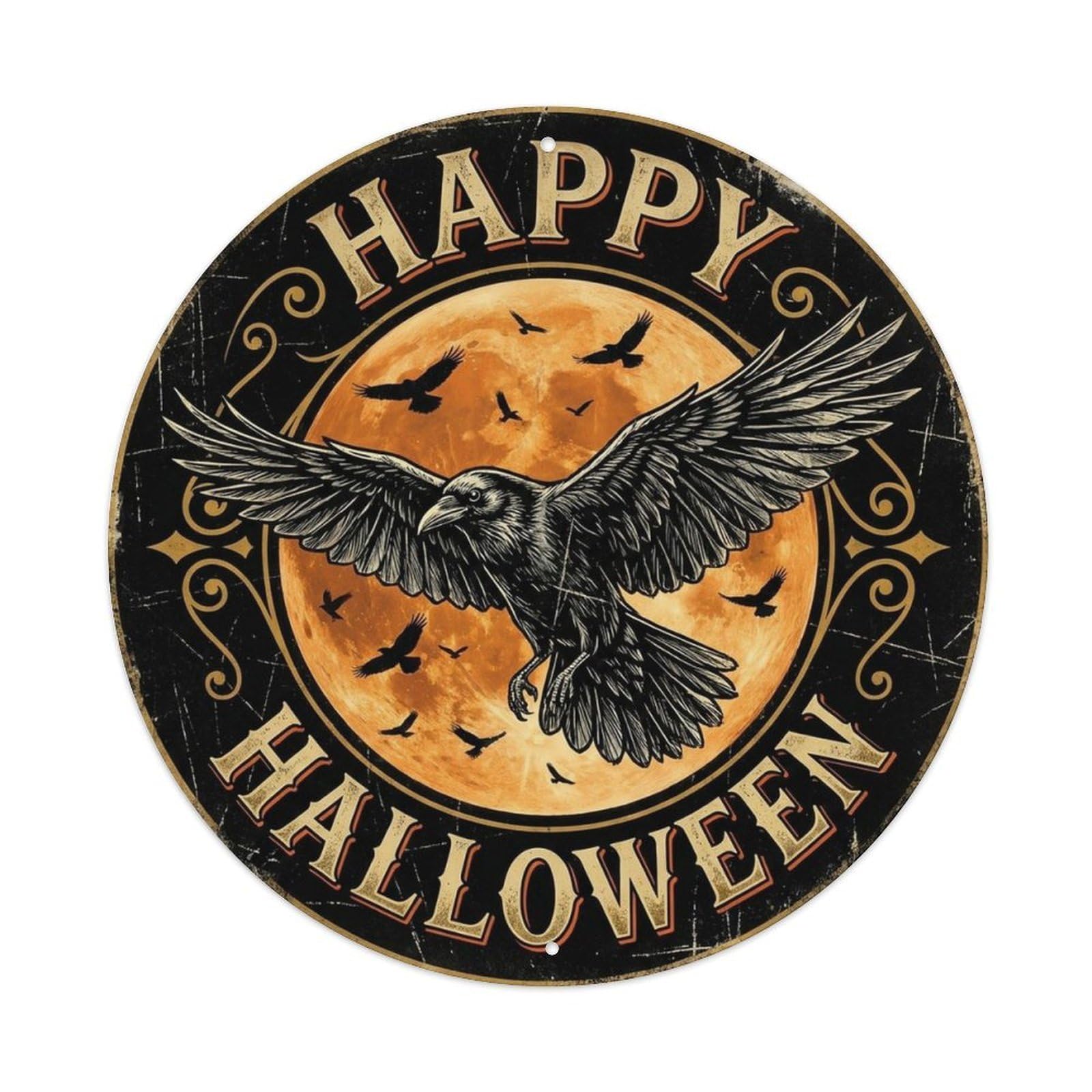 Crow Moon Happy Halloween Positive Saying Metal Tin Sign