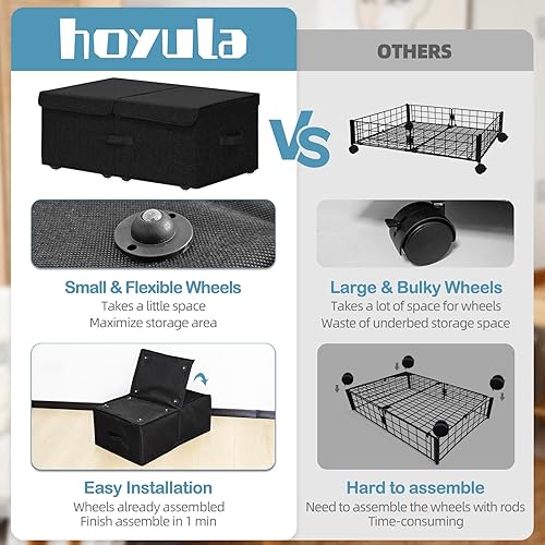 Miniatura 5 de Contenedor de almacenamiento debajo de la cama con ruedas, paquete de 2 cajas de almacenamiento de 10 pulgadas de alto profundo debajo de la cama