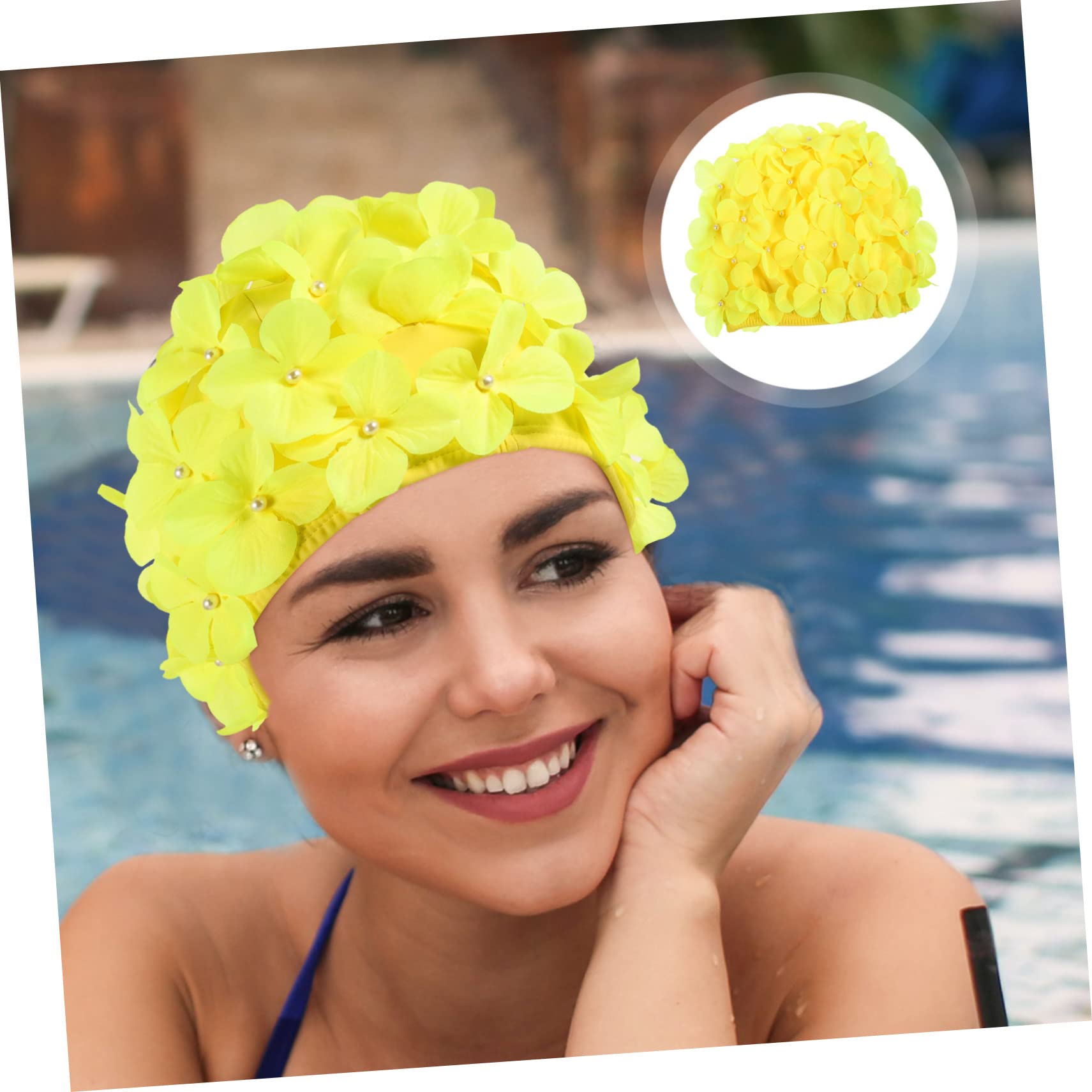 BESPORTBLE 5 Pièces Bonnet de Bain Fleuri Bonnets de Bain pour Les Cheveux Grand Bonnet de Bain Bonnet de Natation Femme Adulte pour Cheveux Longs Polyester