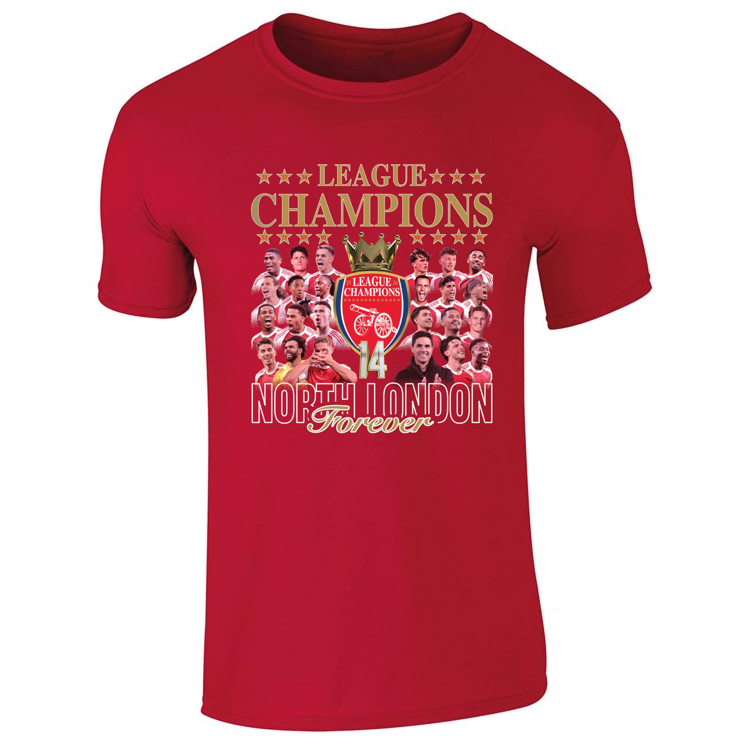 Partisan ARS League Champions 25/26 Team T-Shirt Adult 100% Cotton (UK, Alpha, M, Regular, Regular) Red