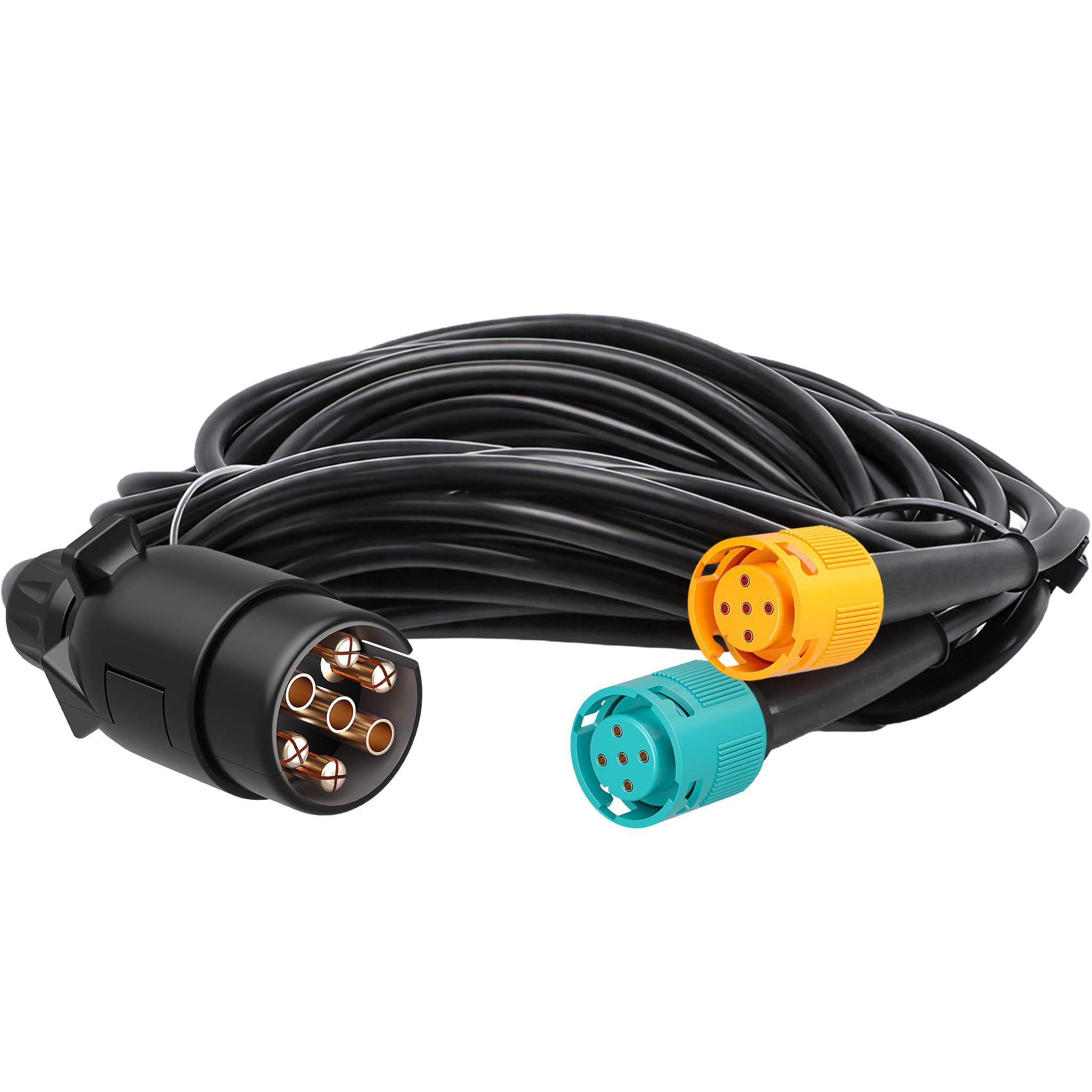 XPOtool Câble remorques 7 Broches de 5 m – avec 2 connecteurs 5 Broches – pour Alimentation des Feux arrière des Remorques et Caravanes