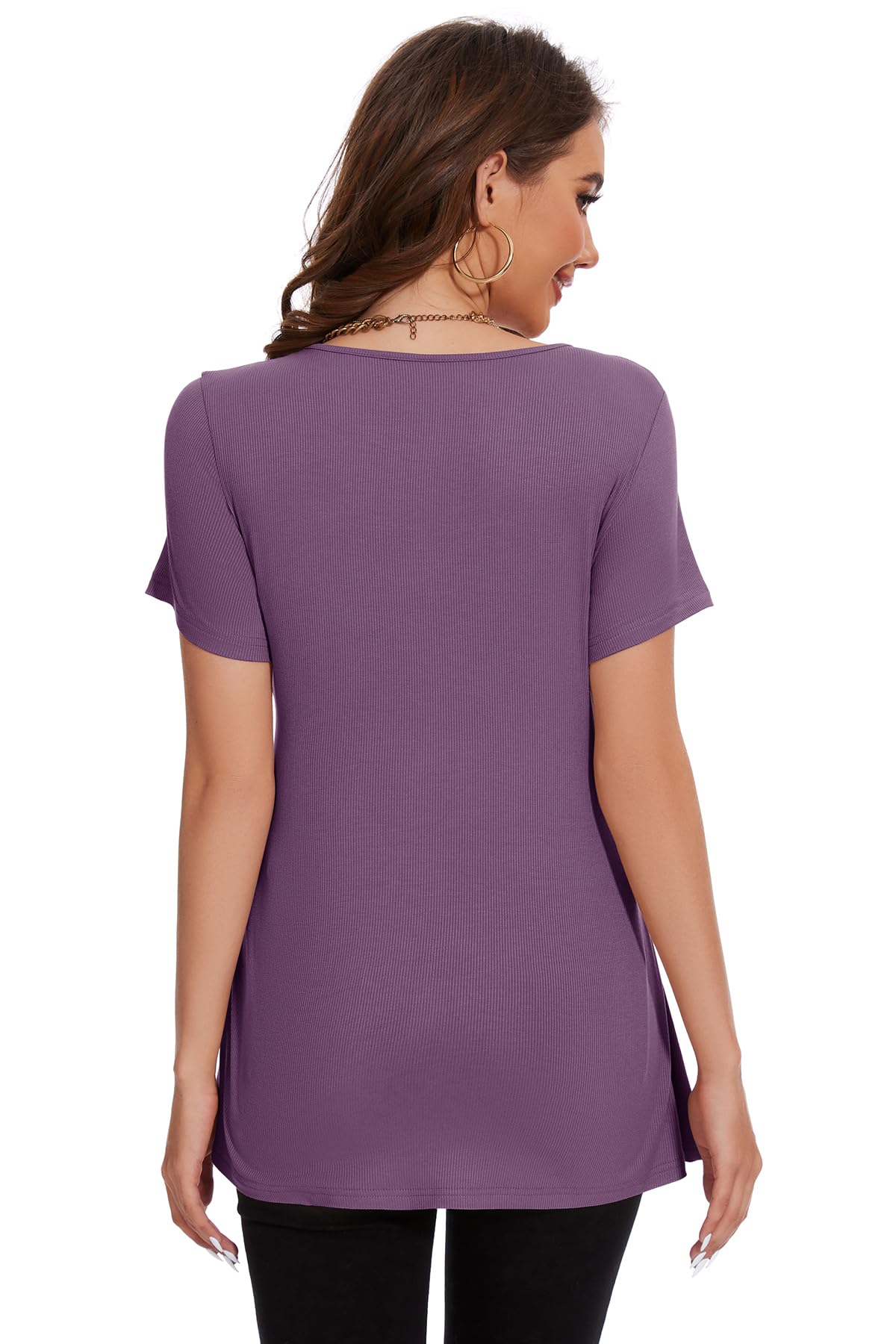 Smallshow Ropa de Mujer Embarazada Manga Corta Side Split Tops Maternidad,Misty Lilac,M