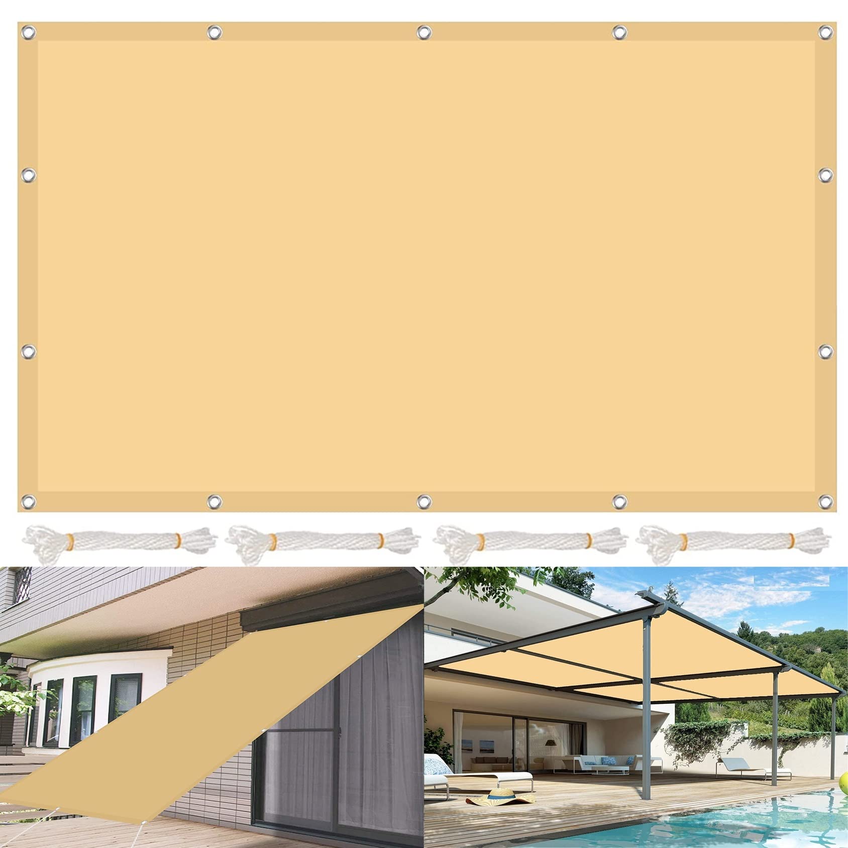 Tenda parasole impermeabile, 1 x 1,2 m, 95% UV, baldacchino con corda inclusa, impermeabile, per patio, feste, cortile, campeggio, beige