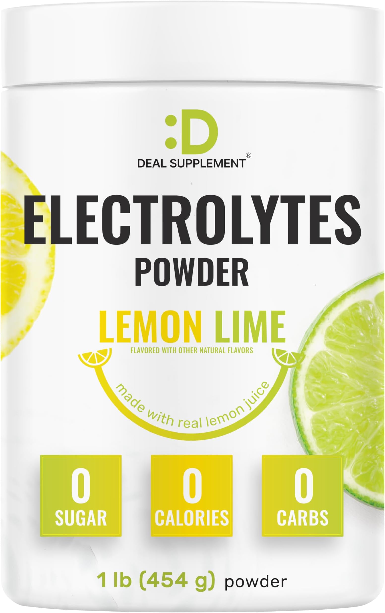 Electrolytes Powder, 1lb (69 Servings) – No Sugar, Lemon Lime – Hydration Supplement Drink Mix – High Potassium 1,000mg Per Serving, Manganese & Magnesium – Natural Hydration & Energy – Keto Friendly