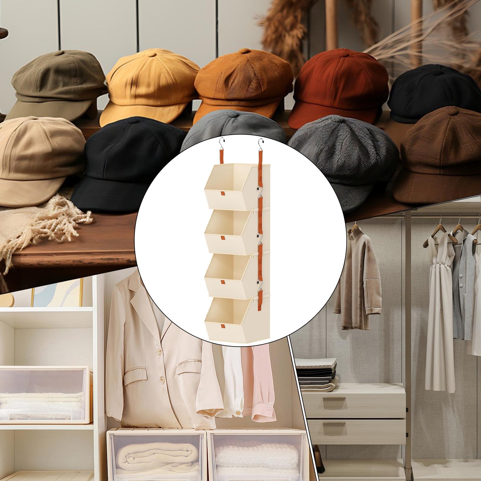 Organizador De Puerta Colgante Organizador De Bolsos De 4 Niveles | Cestas de Almacenaje de Tela Para Apartamento Dormitorio Oficina Zapatos Bolsos Juguetes Cuarto de