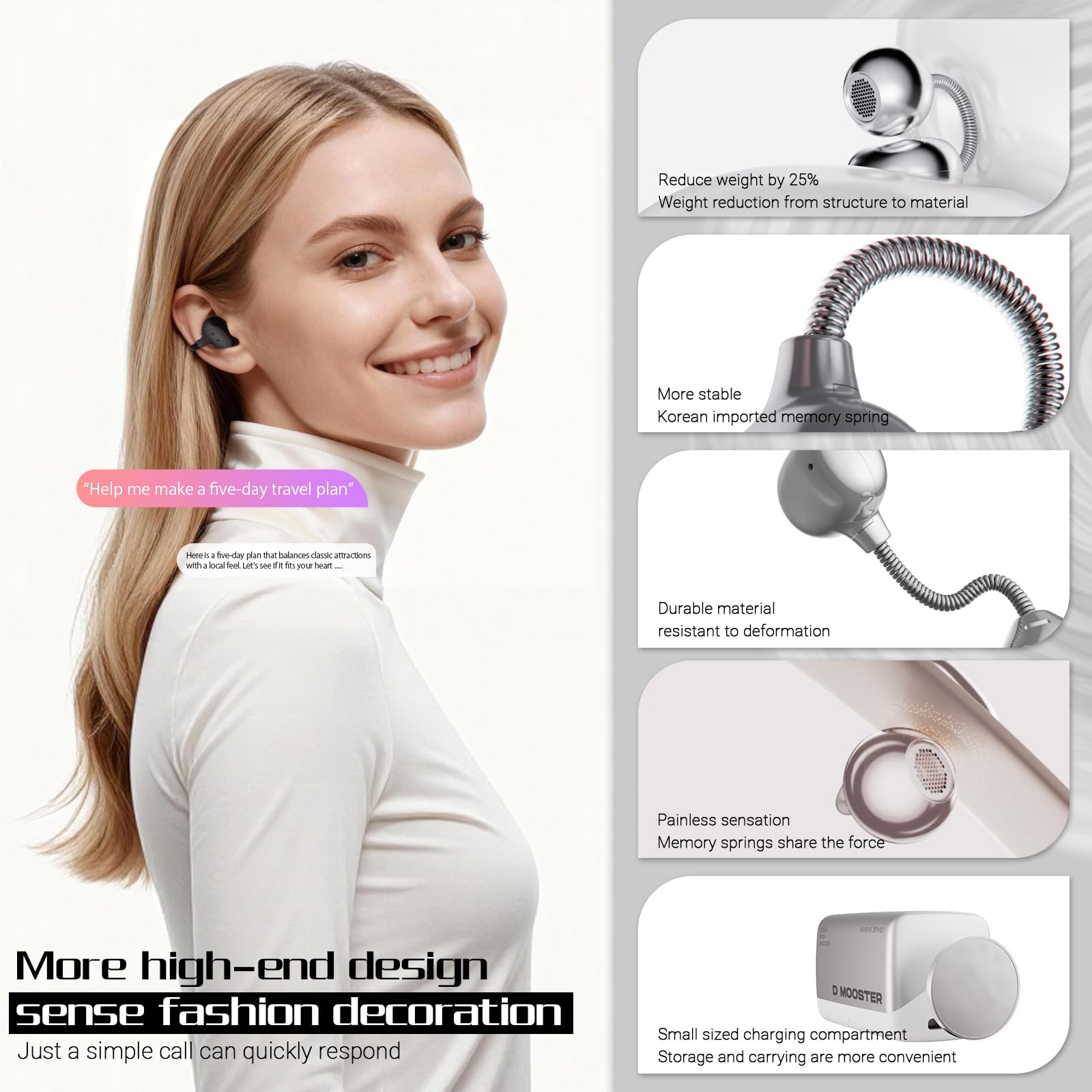 OHAANYY Dmooster D95 Cuffie clip-on Open-Ear Bluetooth 6.0 Sport | Auricolari senza fili con traduzione AI in 68 lingue, batteria 20h, impermeabili IPX6, mini auricolari