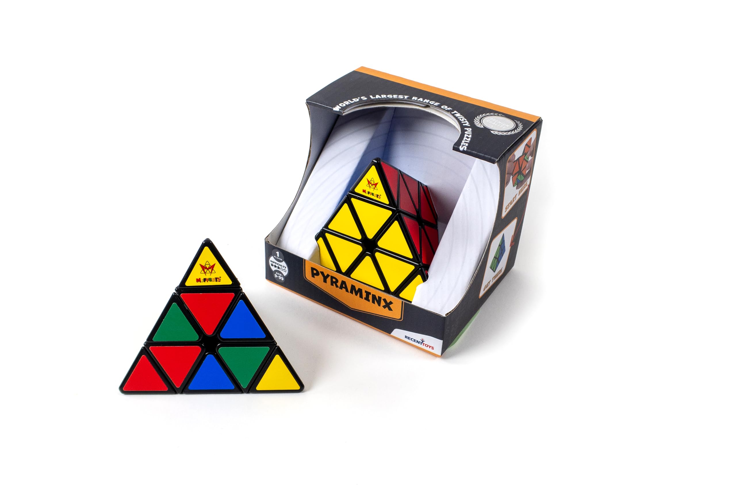 Meffert's Pyraminx by Recent Toys, Brain Teaser 3d Puzzle Triangle for Adults Kids Boys Girls Fidget Toy Stress Relief Puzzle Cube Official Pyraminx from Meffert's