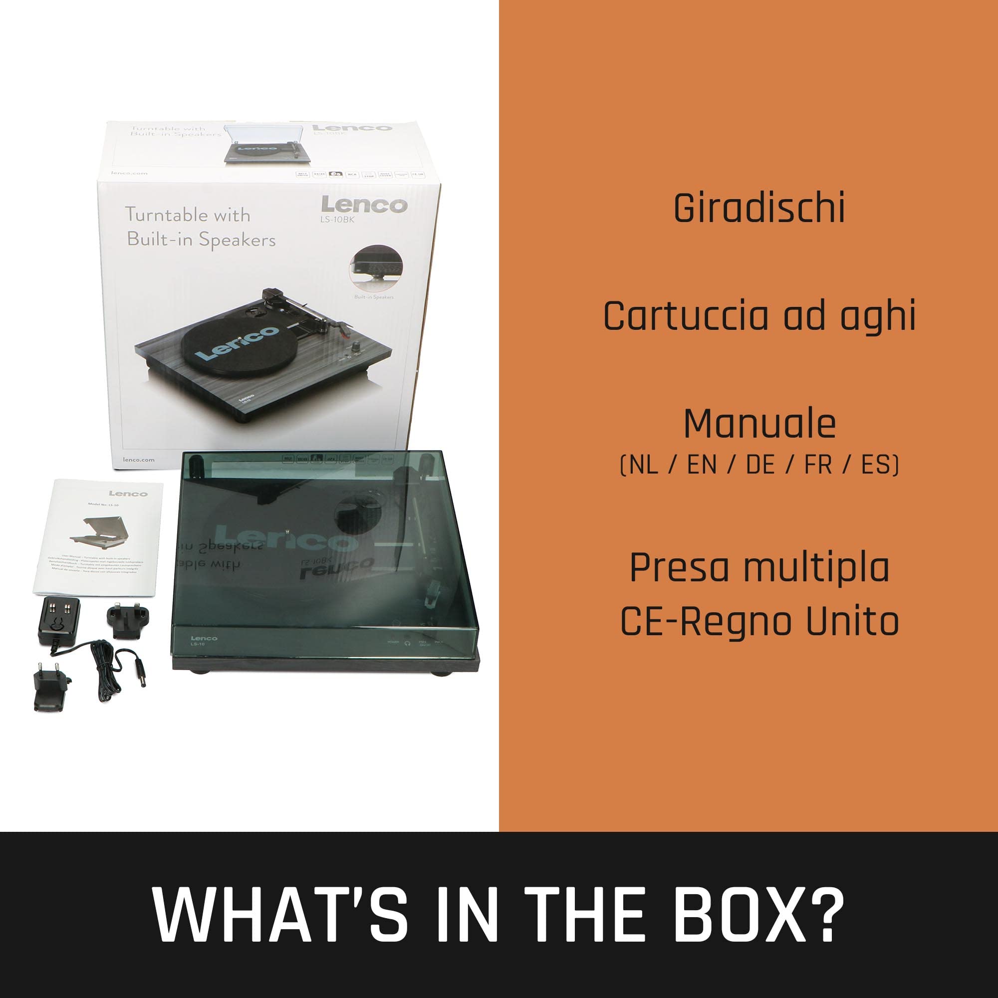 Lenco LS-10 Giradischi con Altoparlanti Integrati Trasmissione a Cinghia Velocità Variabile Nero 2x3Watt