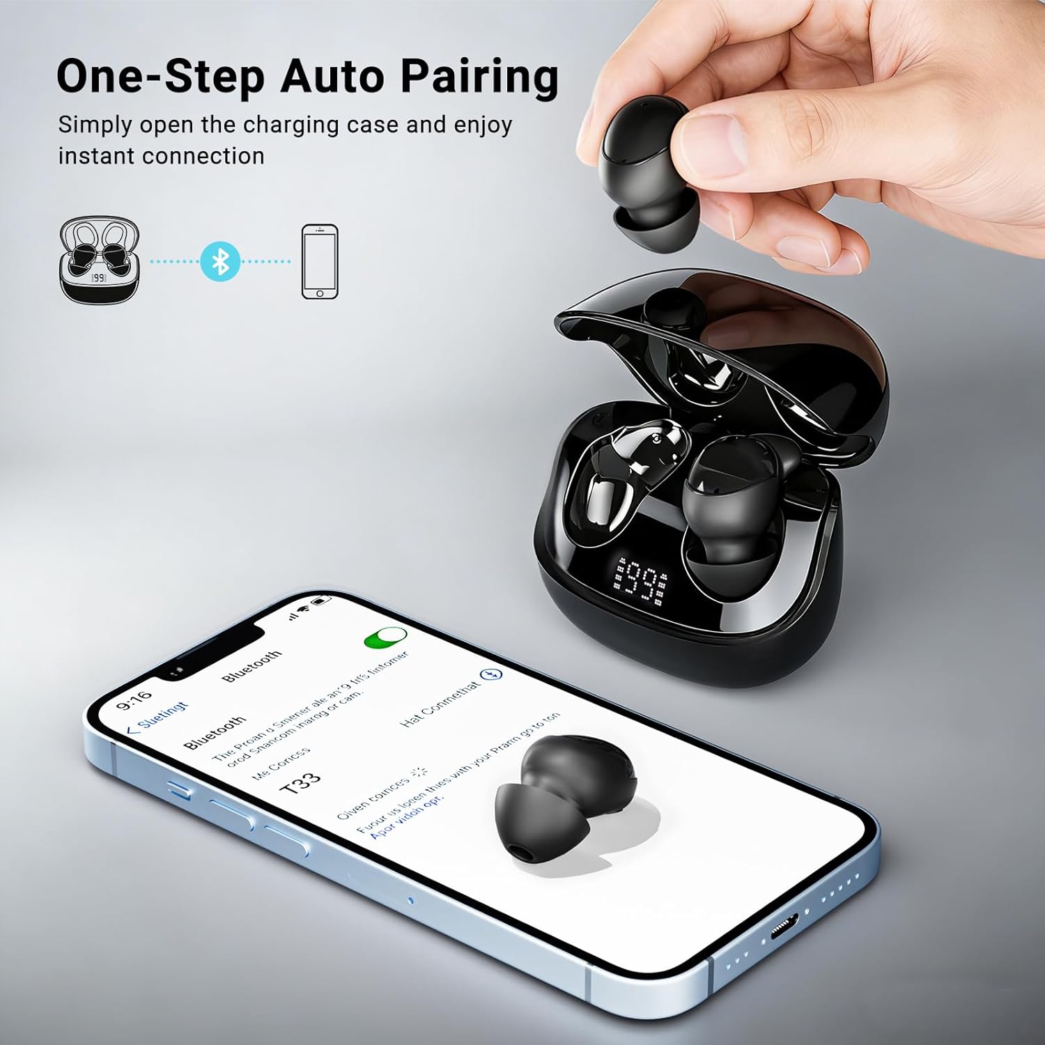 T33 Sleep Earbuds, Bluetooth 6.0 Noise Cancelling Sleep Headphones for Side Sleepers, ANC Up to 98%, Sleep Mode, 48H Playtime, Small Earbuds Comfort Fit for Sleeping, Travel, Work, Black